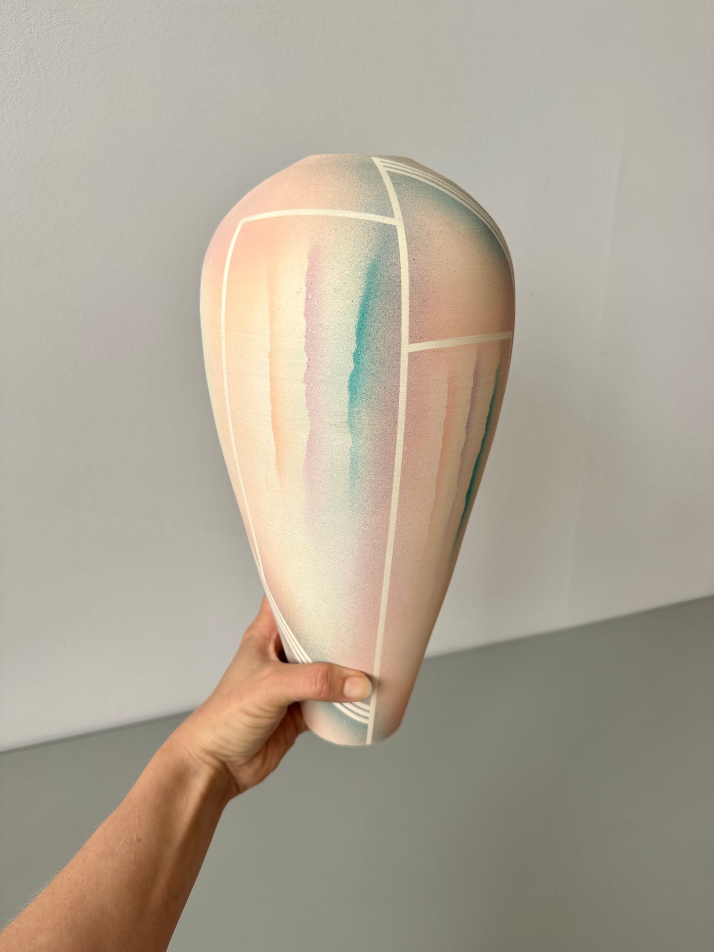 1980s Abstract Pastel Ceramic Vase