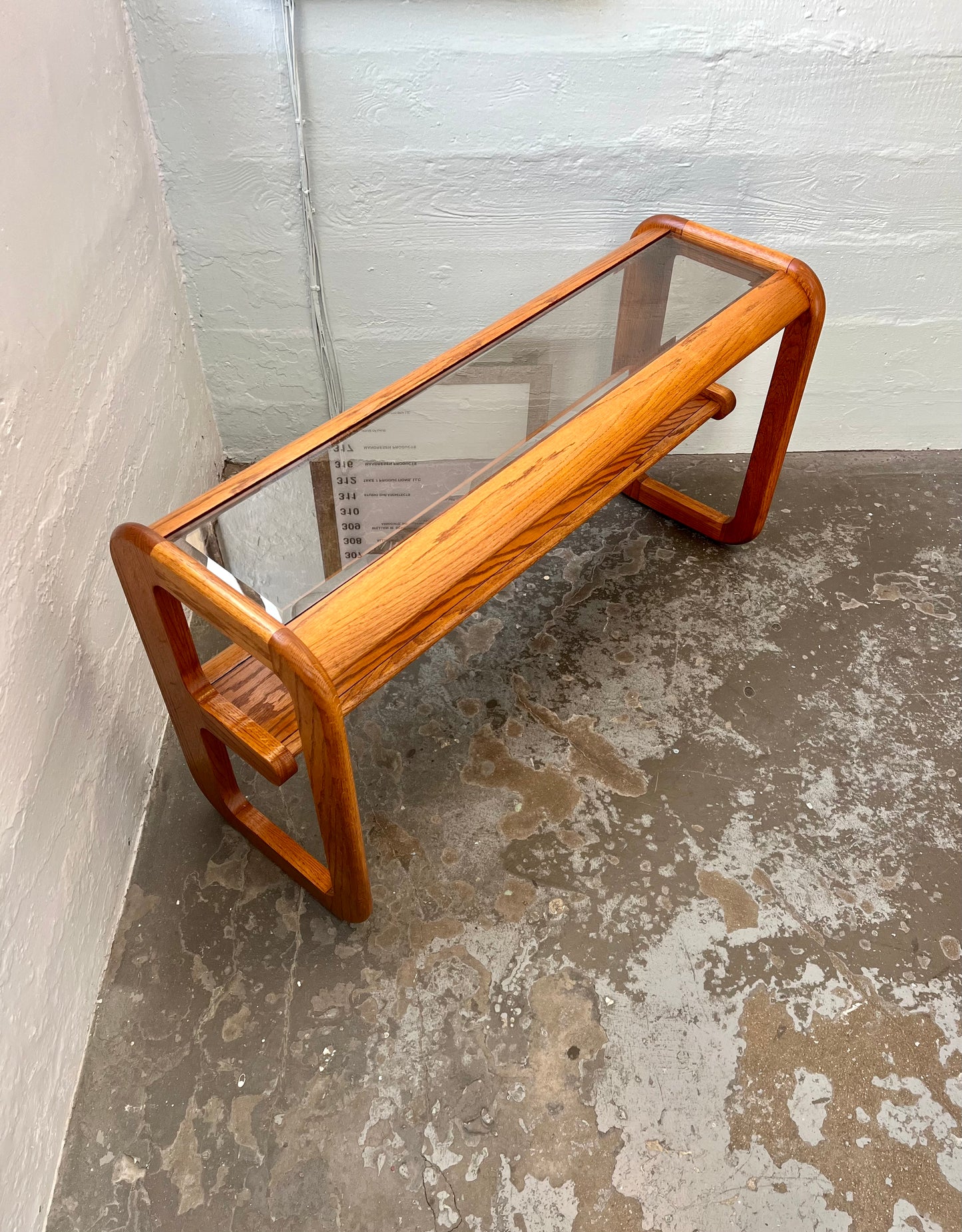 Postmodern Lou Hodges Style Oak and Smoked Glass Console Table
