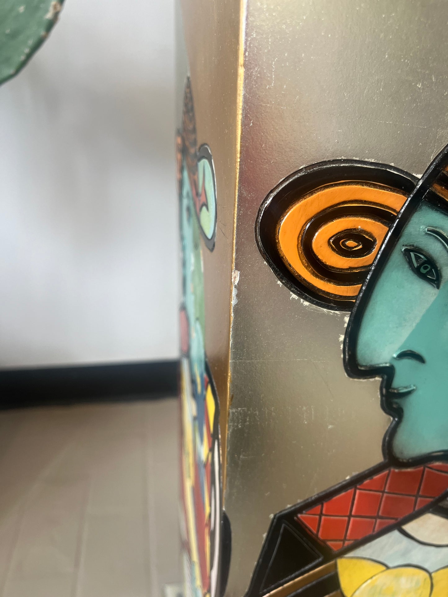 Vintage Picasso Style Silver and Gold Leaf Abstract Figure Pedestal