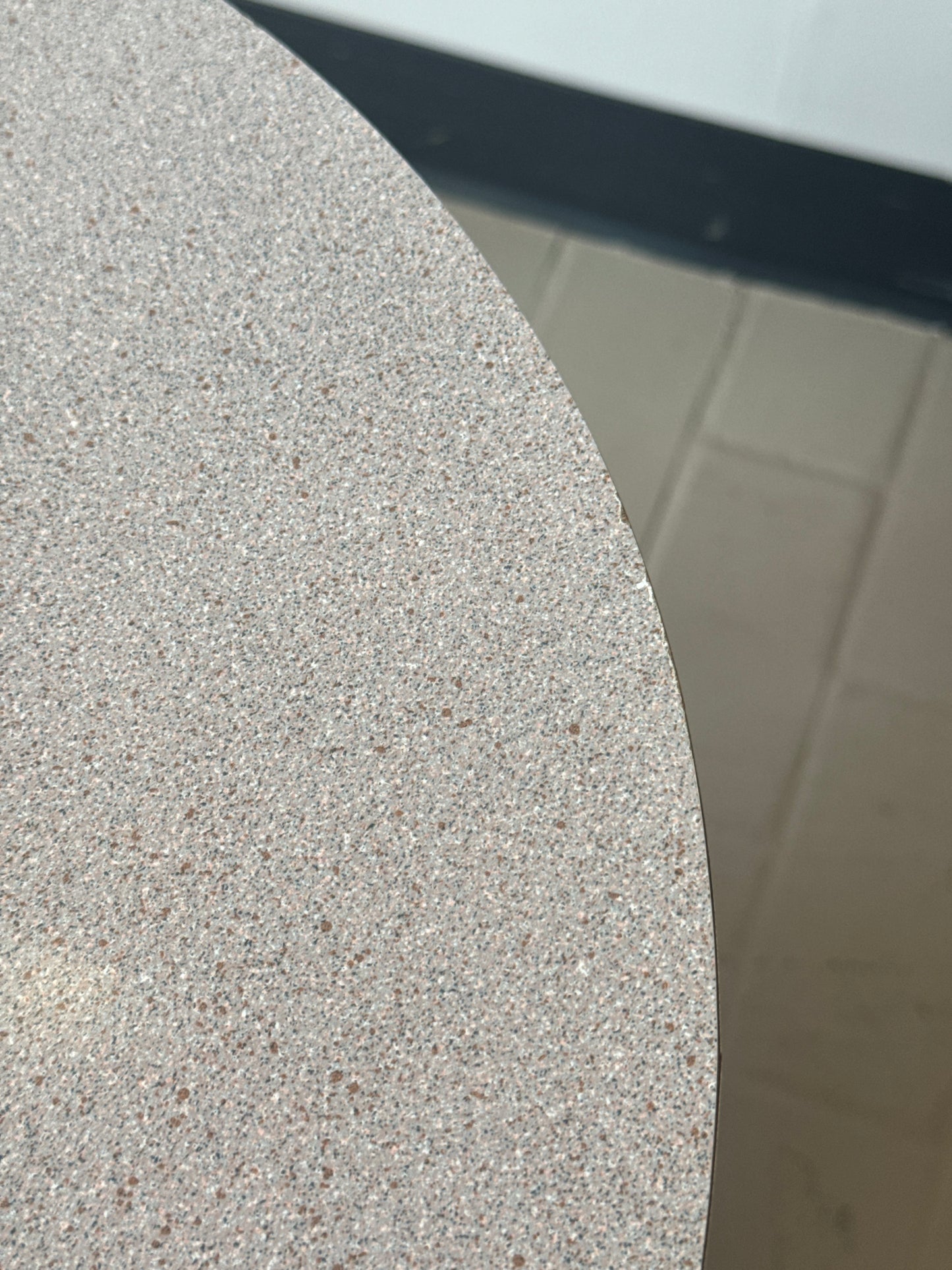 Postmodern Speckled Soft Rose Laminate Drum Side Table