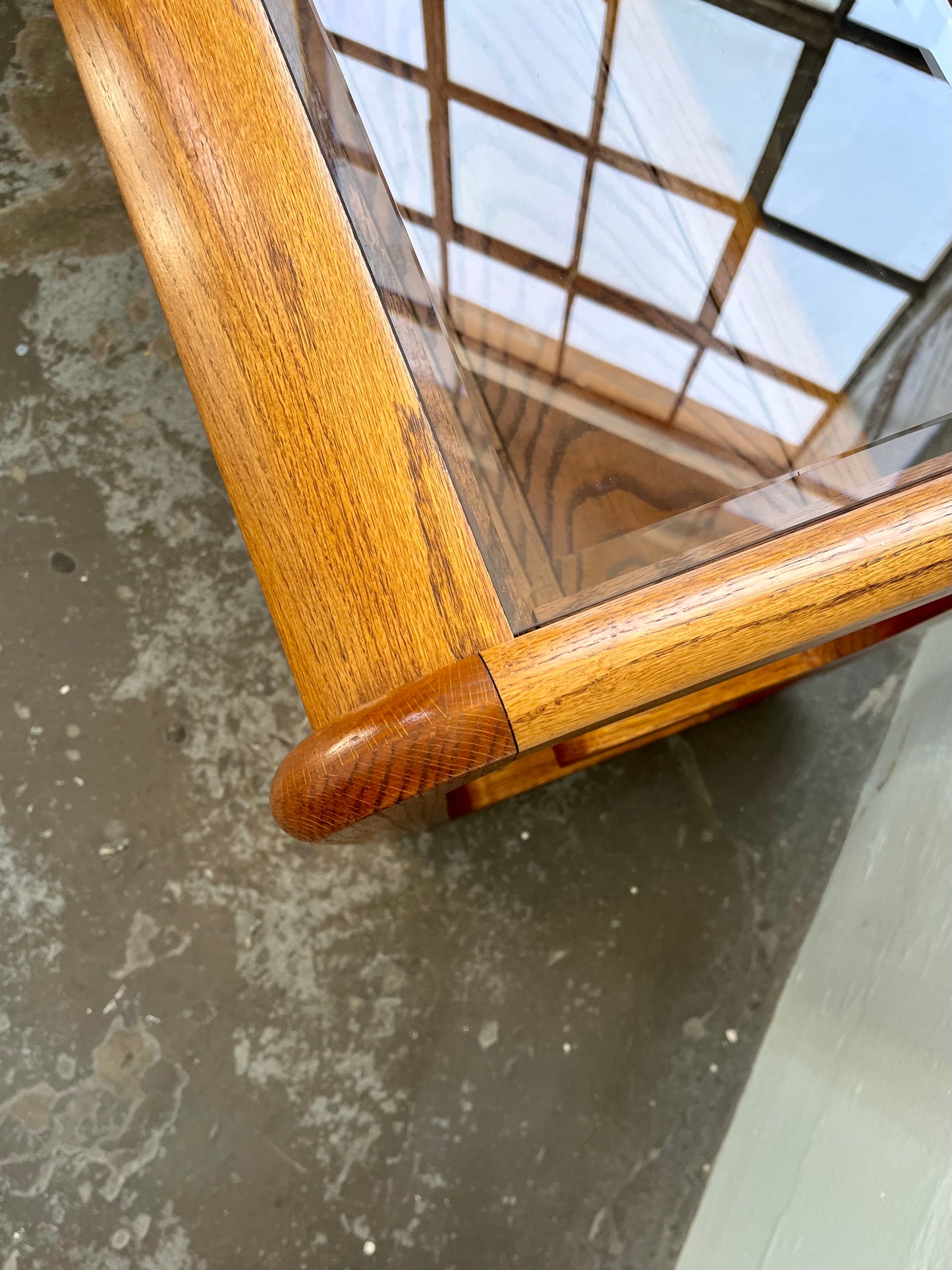 Postmodern Lou Hodges Style Oak and Smoked Glass Console Table