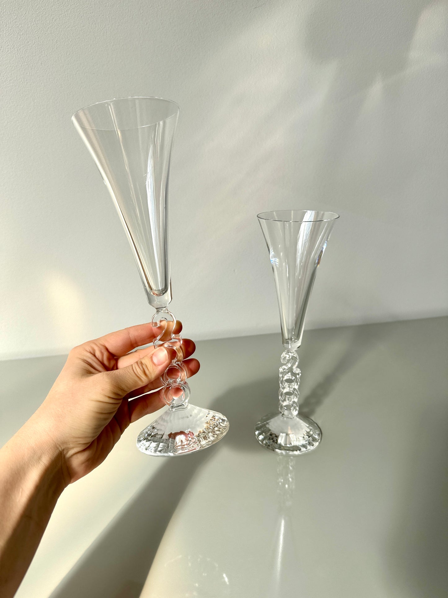 Vintage Pair Cristal D'arques-Durand Crystal Fluted Millennium Champagne Glasses