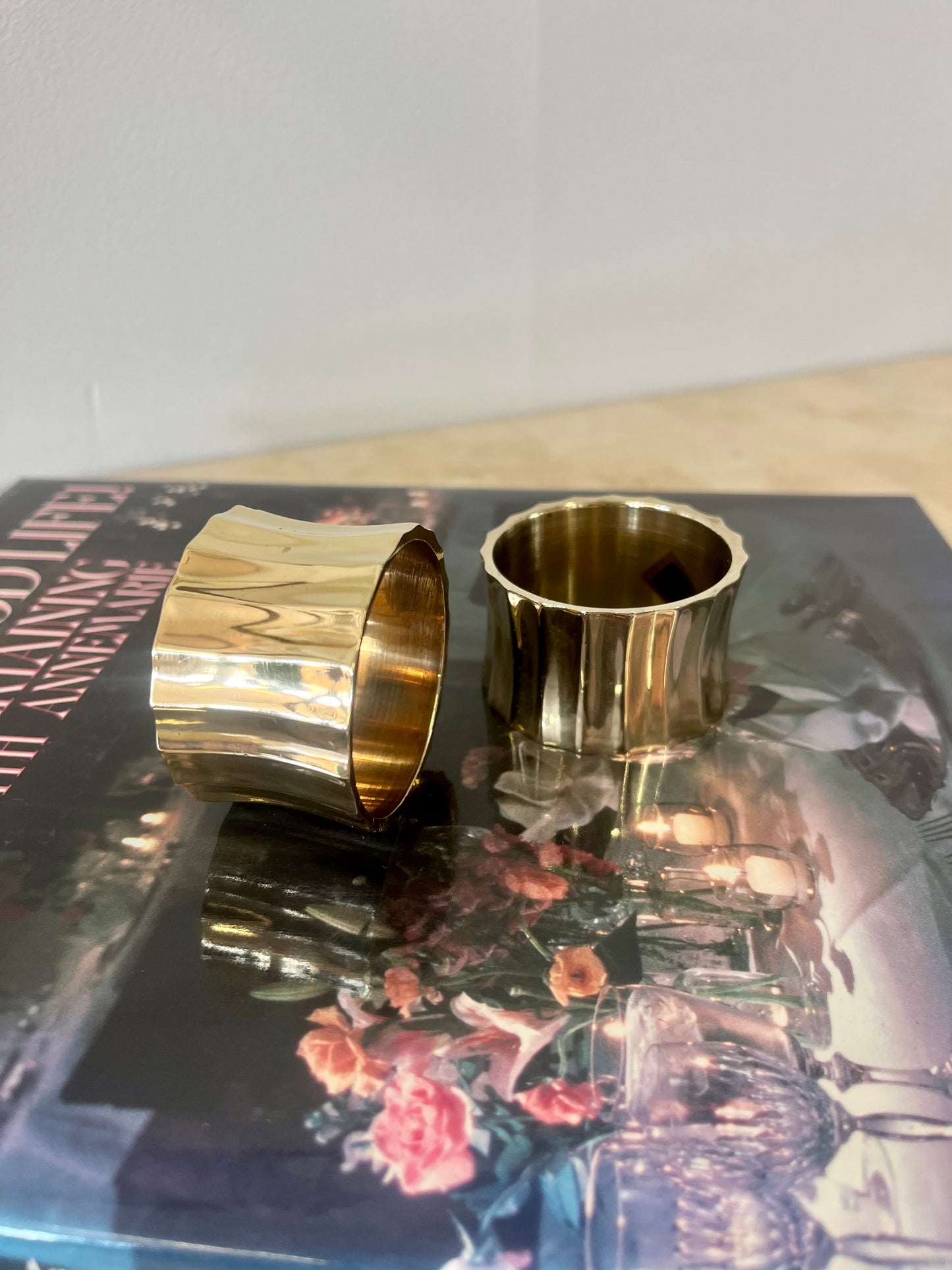 Vintage Pair Fluted Brass Napkin Rings