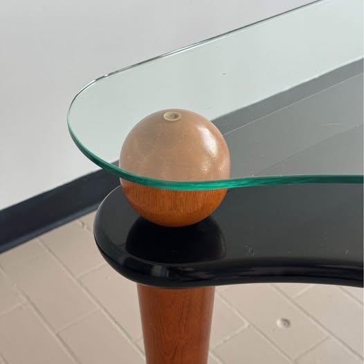 Postmodern Wavy Glass and Lacquer Console Table