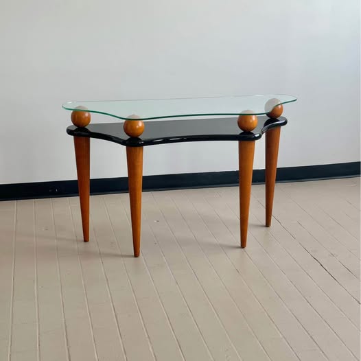 Postmodern Wavy Glass and Lacquer Console Table