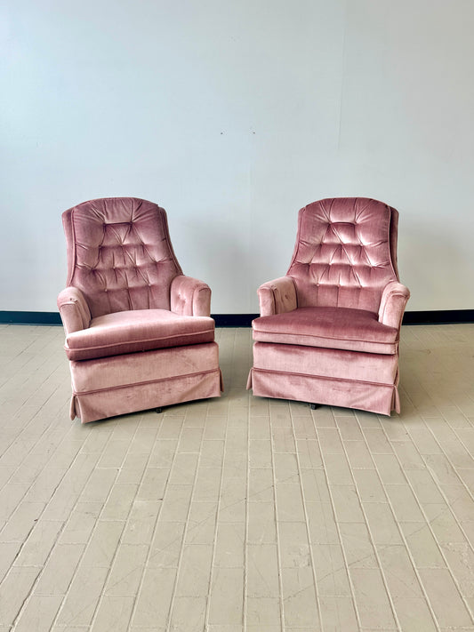 Vintage Pink Tufted Velvet Swivel Lounge Chairs (2 available)