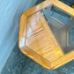Postmodern Oak Hexagon End Table with Teak and Smoked Glass Tops
