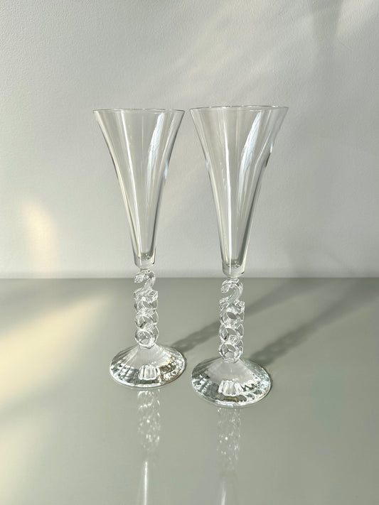 Vintage Pair Cristal D'arques-Durand Crystal Fluted Millennium Champagne Glasses