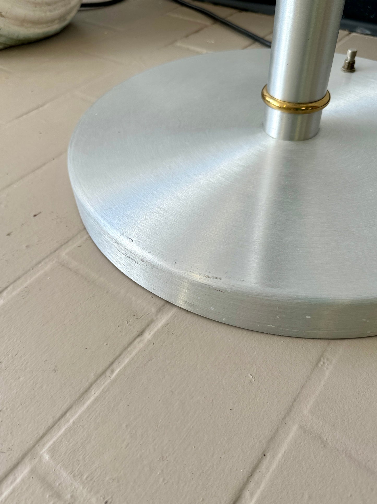 Vintage Postmodern Brushed Aluminum and Brass Torchiere Floor Lamp
