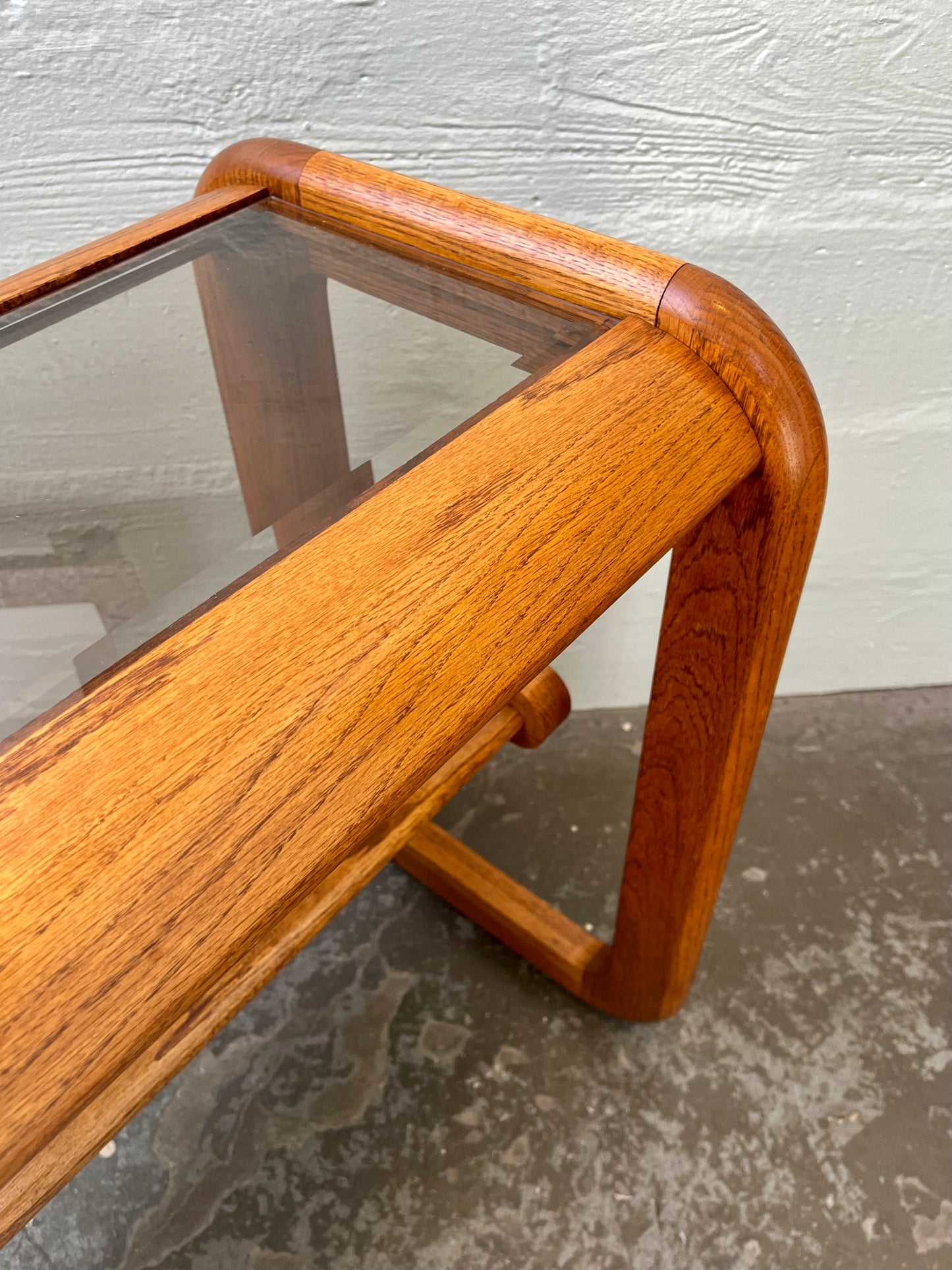 Postmodern Lou Hodges Style Oak and Smoked Glass Console Table