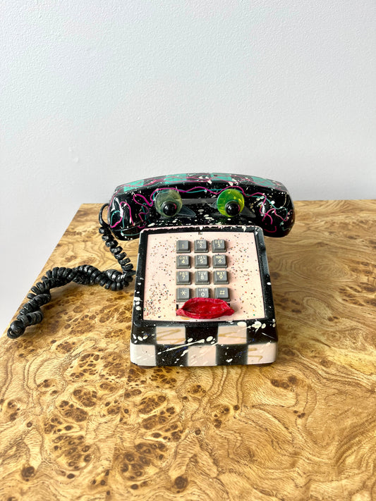 Vintage 1990 Original Signed Hollis Fingold Painted Telephone “Phoneys” Sculpture