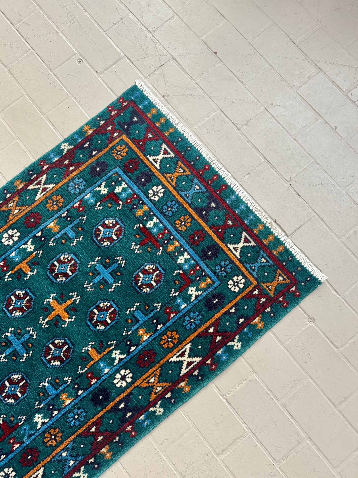 Hand Knotted Afghan Wool Rug Runner
