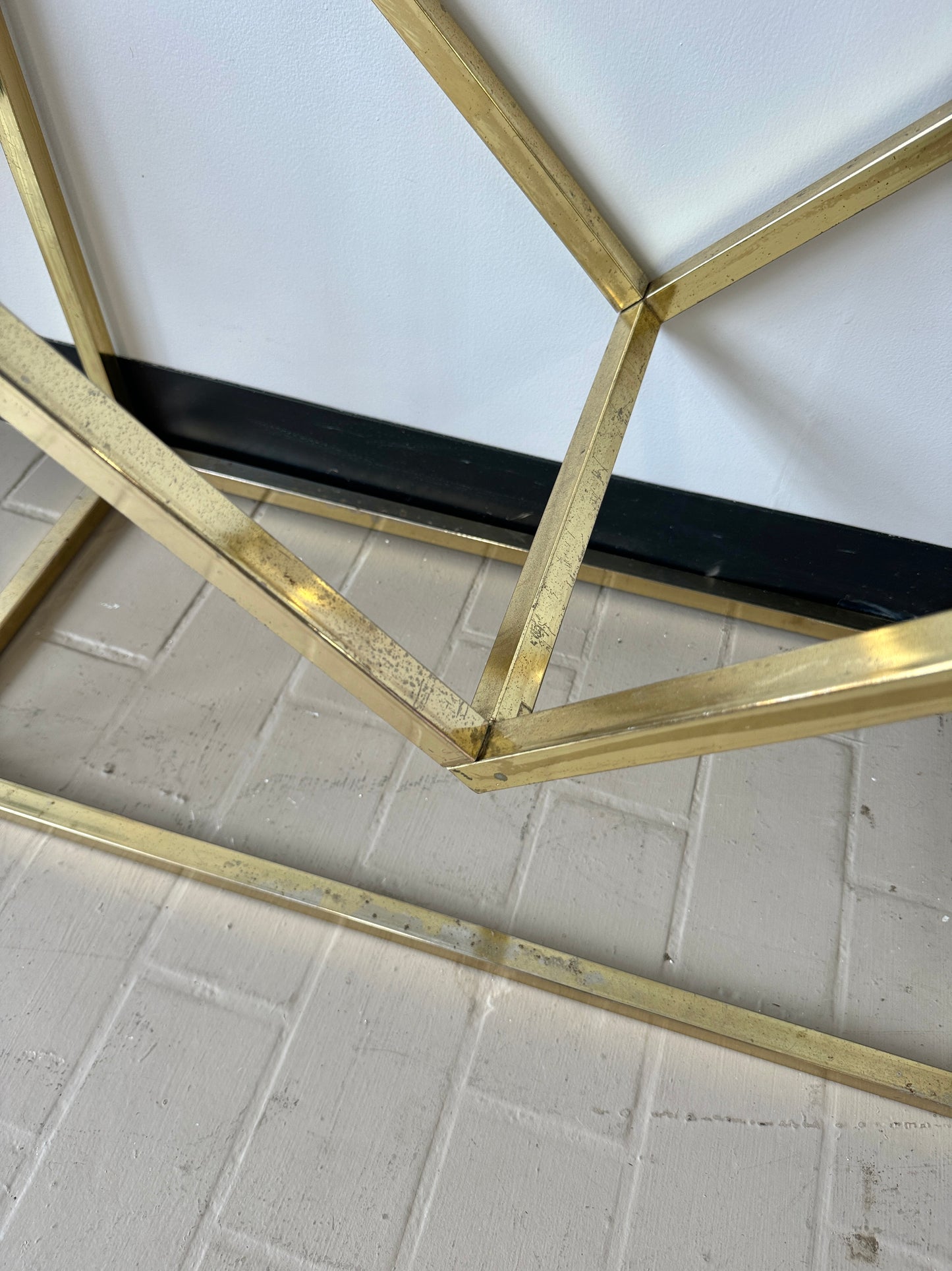 Vintage Diamond Brass and Glass Etagere