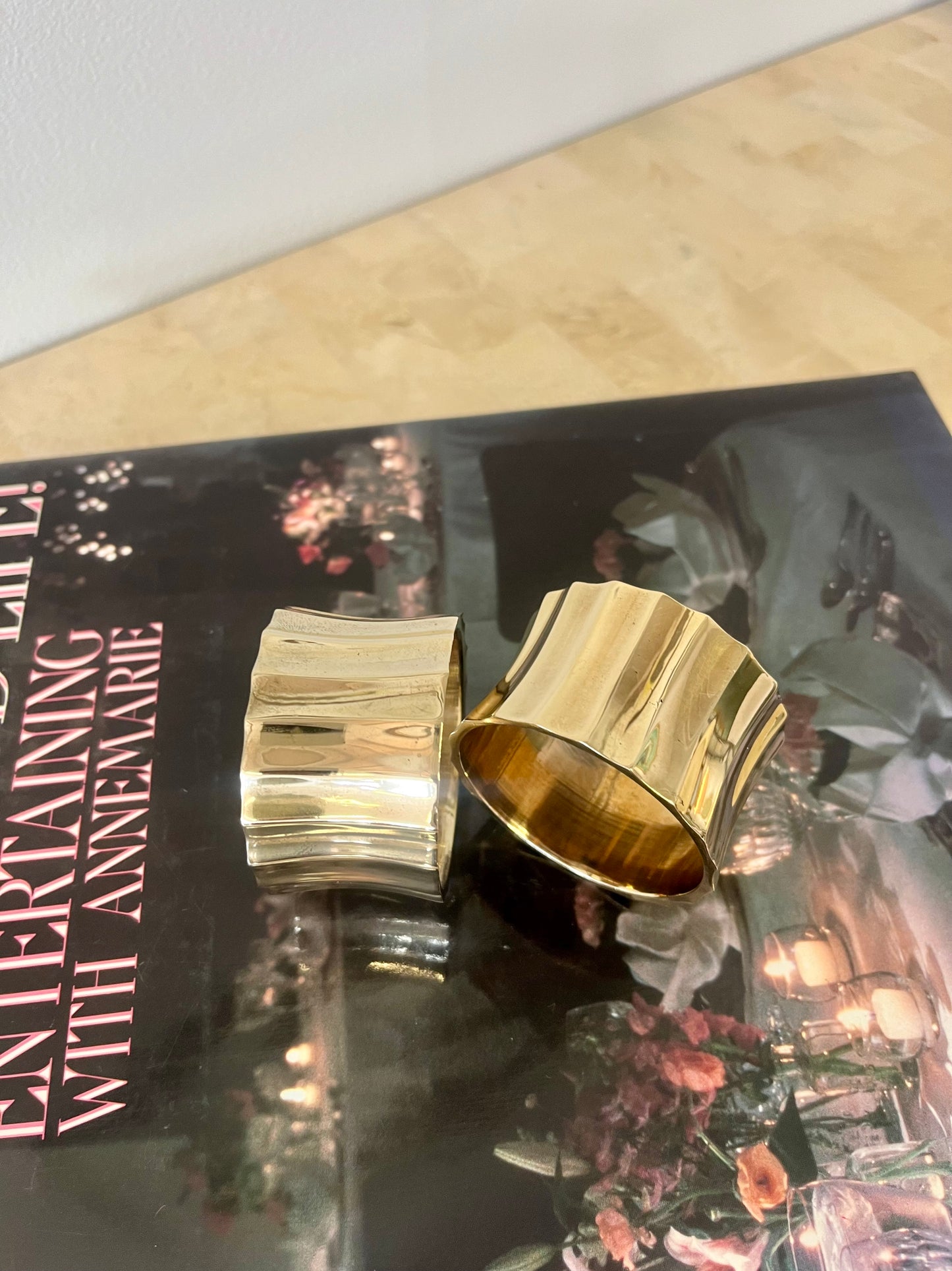 Vintage Pair Fluted Brass Napkin Rings