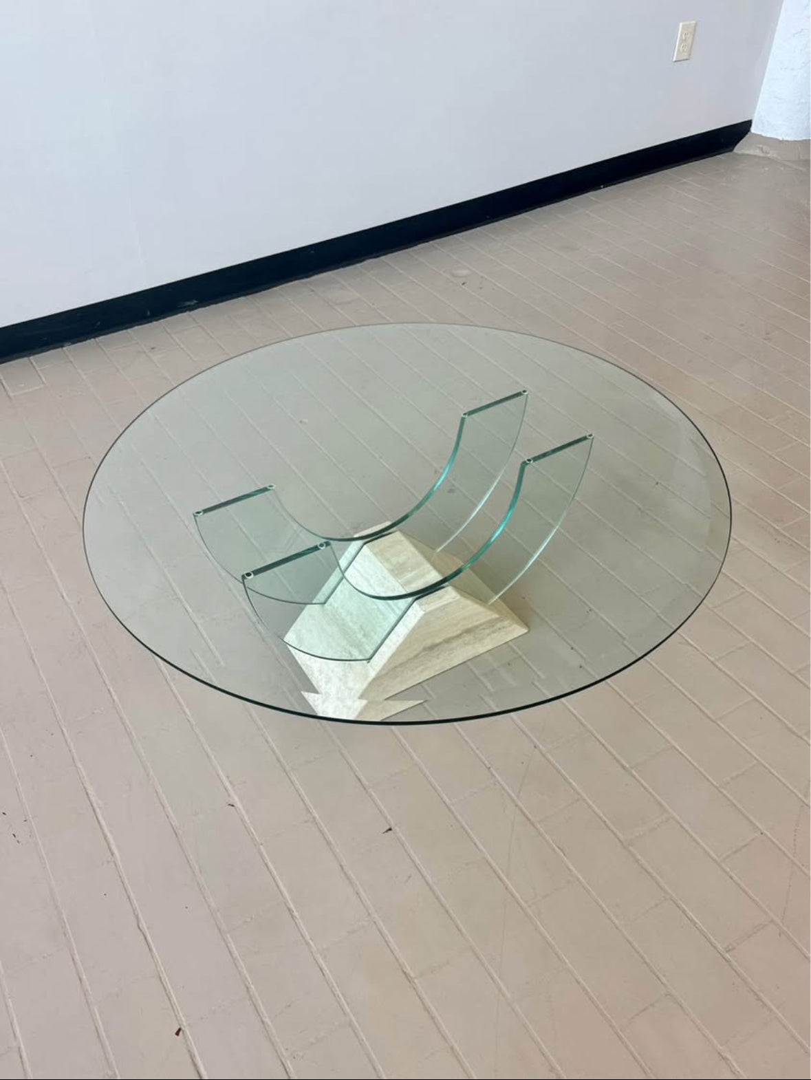 Postmodern Roche Bobois Travertine & Glass Coffee Table