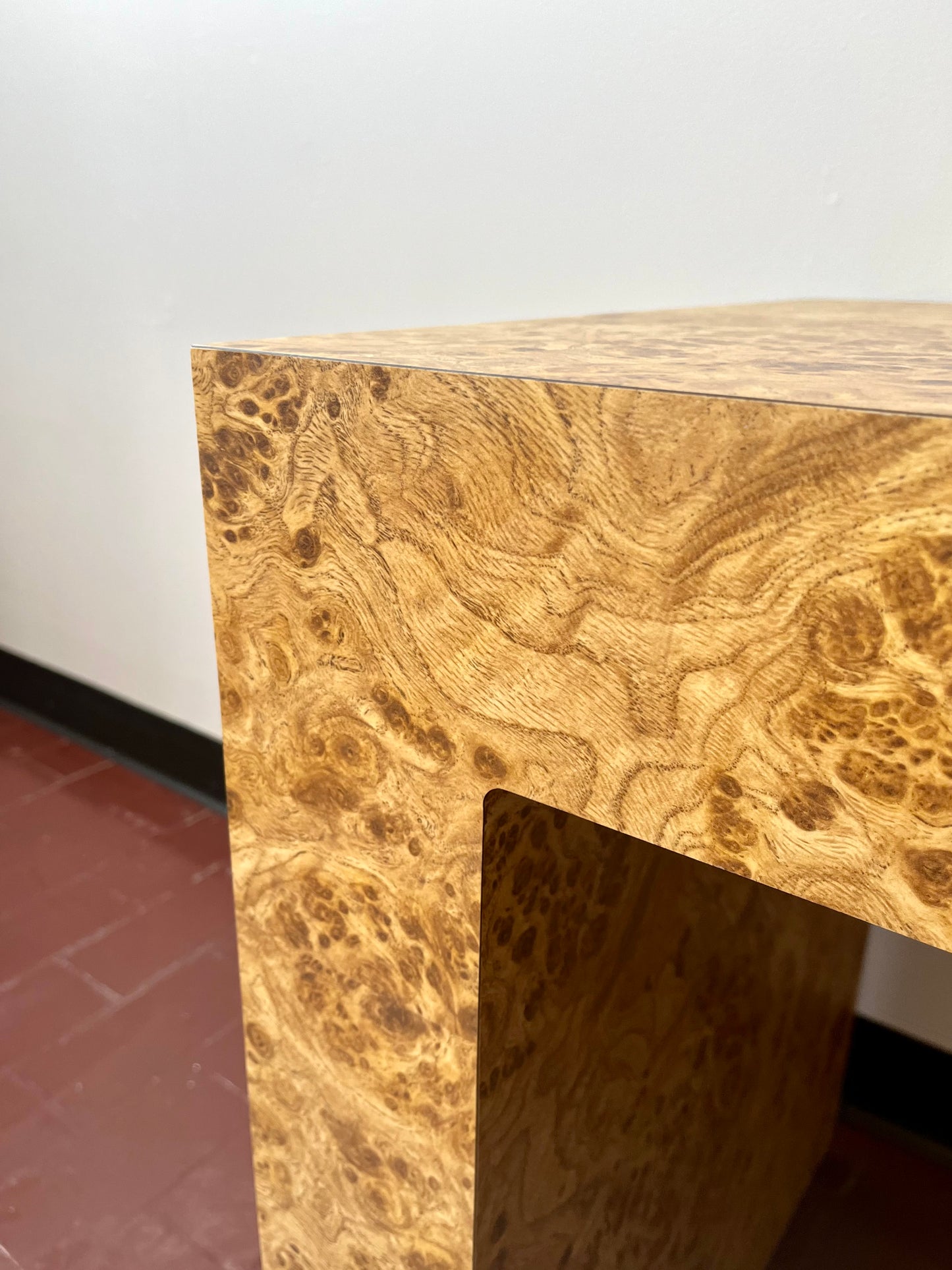 Vintage Parsons Style Burl Laminate Console Table
