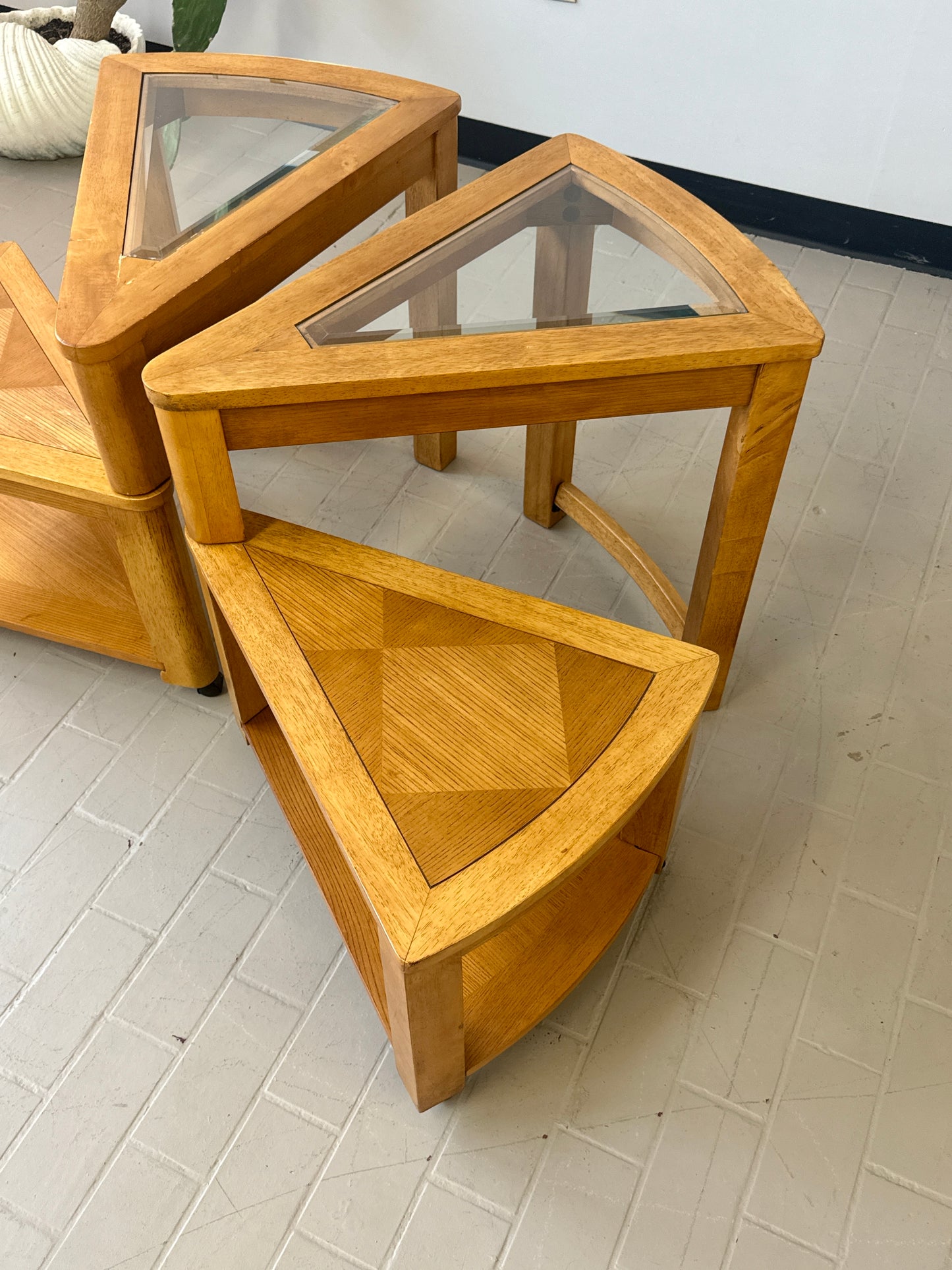 Vintage Triangular Tri-Level Swiveling End Tables