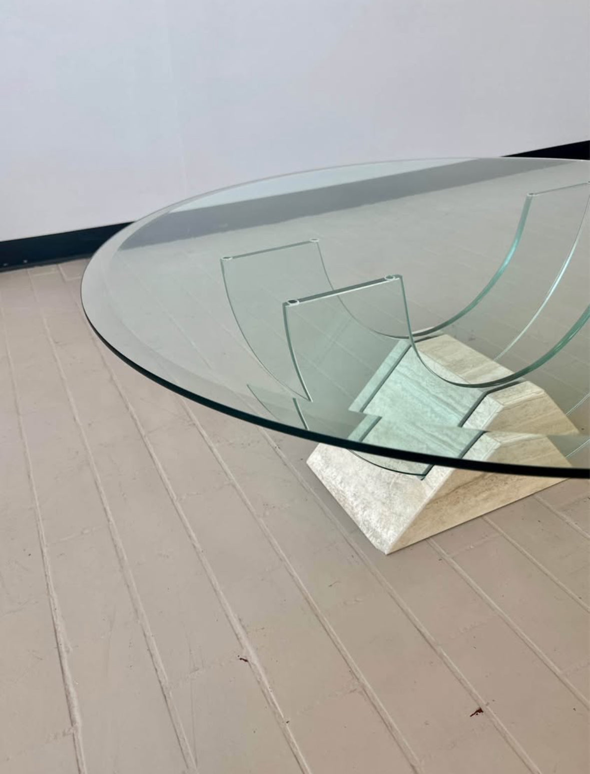 Postmodern Roche Bobois Travertine & Glass Coffee Table