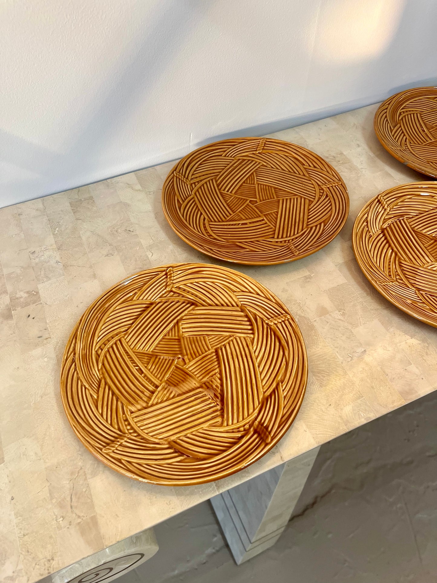 Vintage French Majolica Basketweave Salad Plates