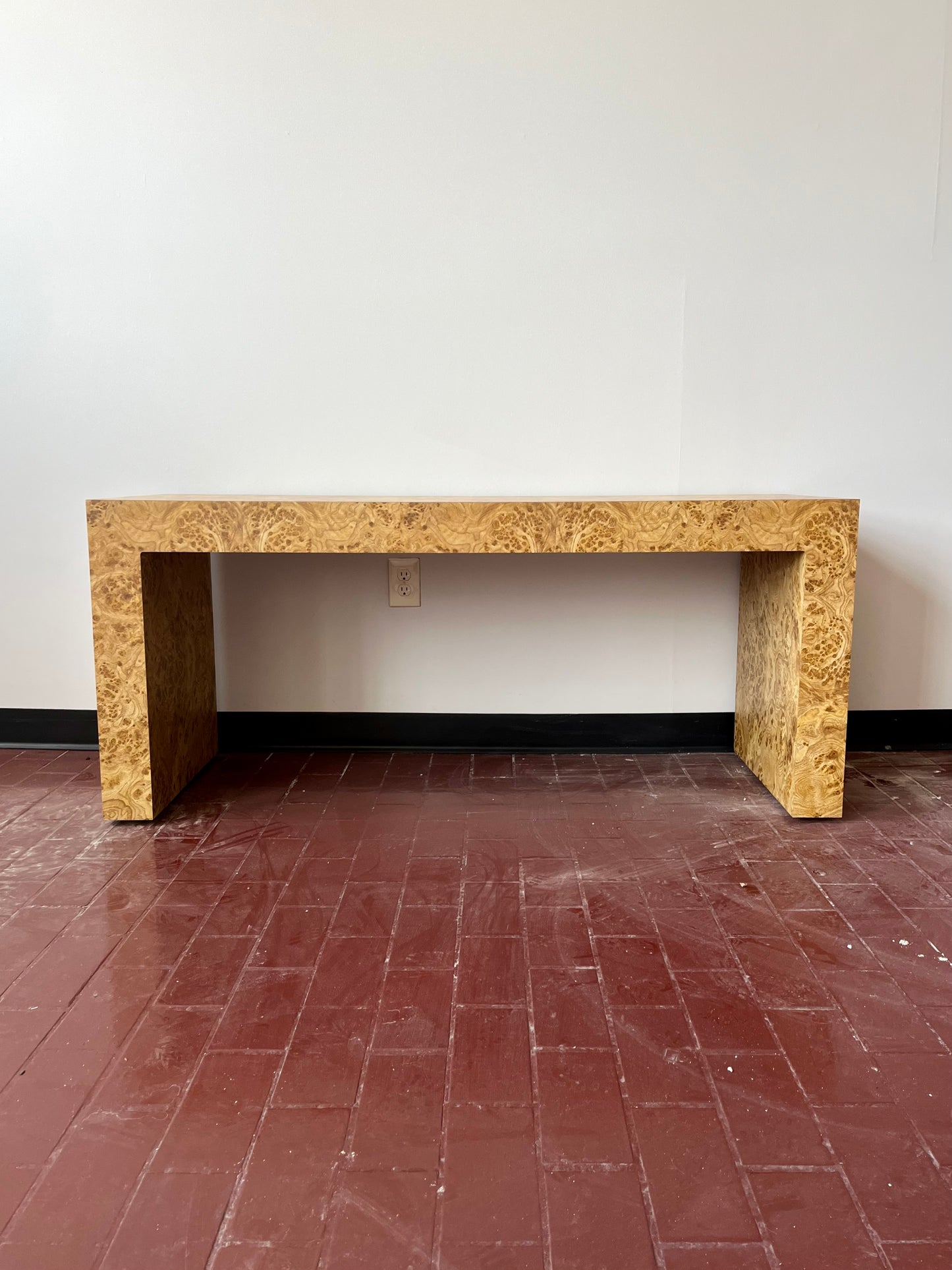 Vintage Parsons Style Burl Laminate Console Table