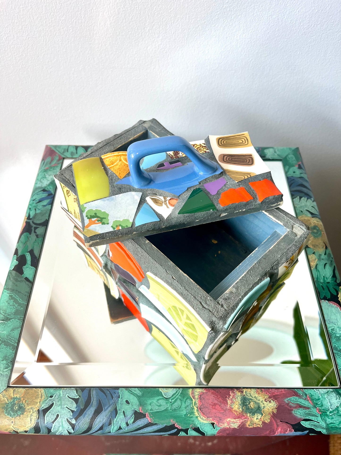 Vintage Ceramic Shard Mosaic and Cement Trinket Box