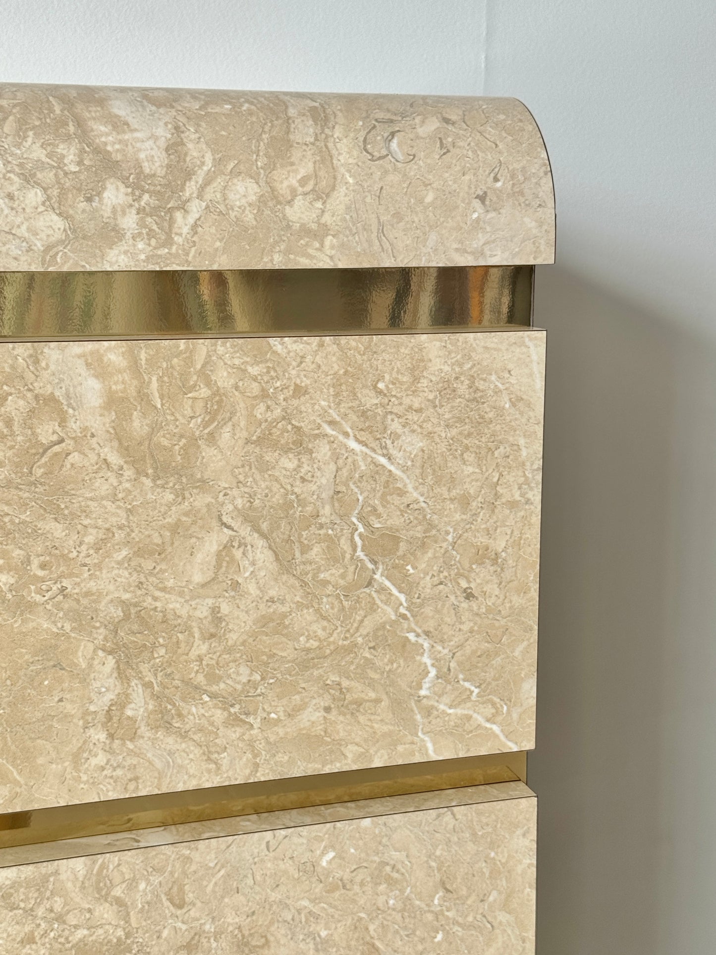 Postmodern Faux Marble Laminate & Brass Waterfall Highboy Dresser