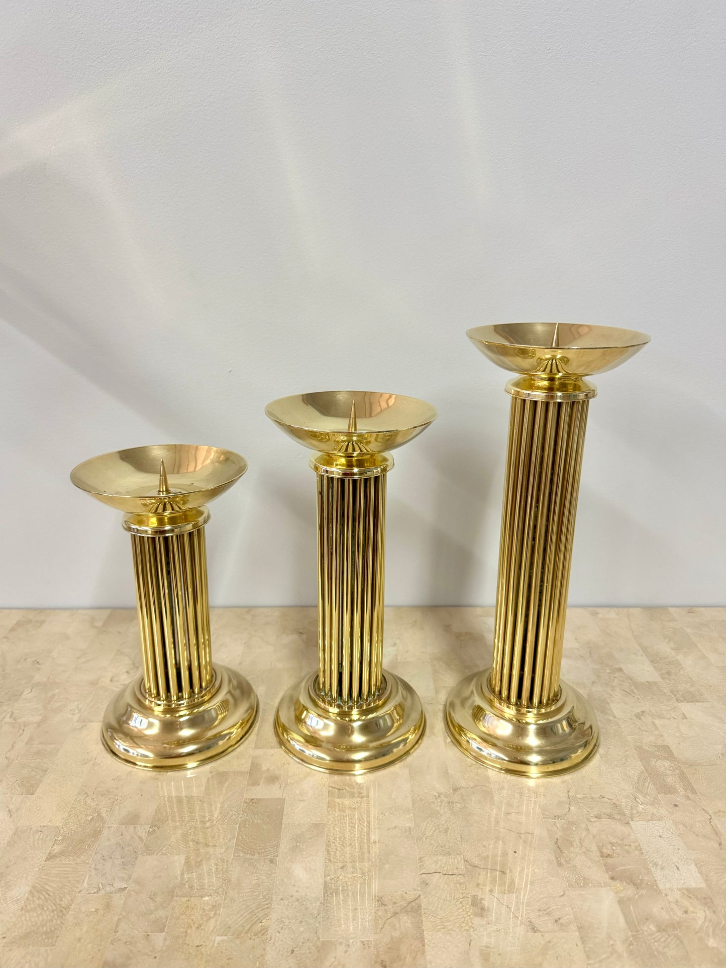 Vintage Brass Pedestal Pillar Candle Holder Trio