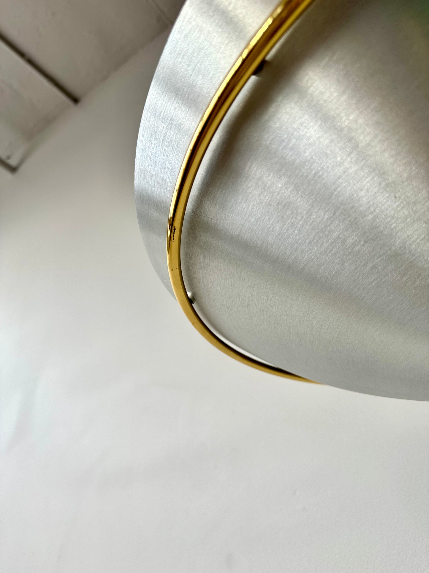 Vintage Postmodern Brushed Aluminum and Brass Torchiere Floor Lamp