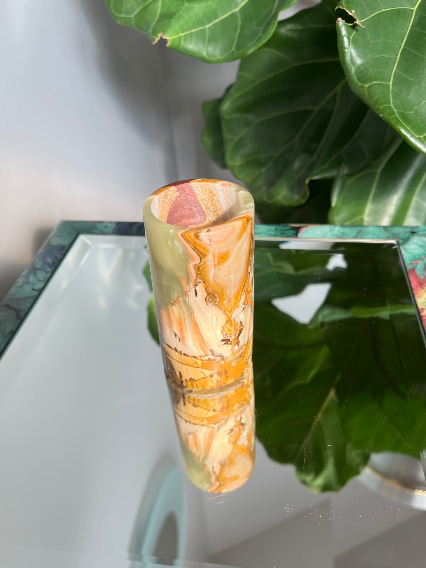 Vintage Onyx Pillar Tealight Candle Holder