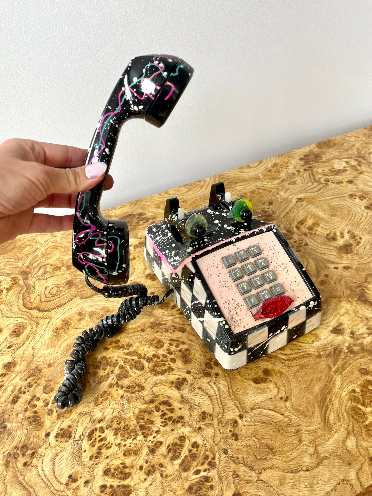 Vintage 1990 Original Signed Hollis Fingold Painted Telephone “Phoneys” Sculpture