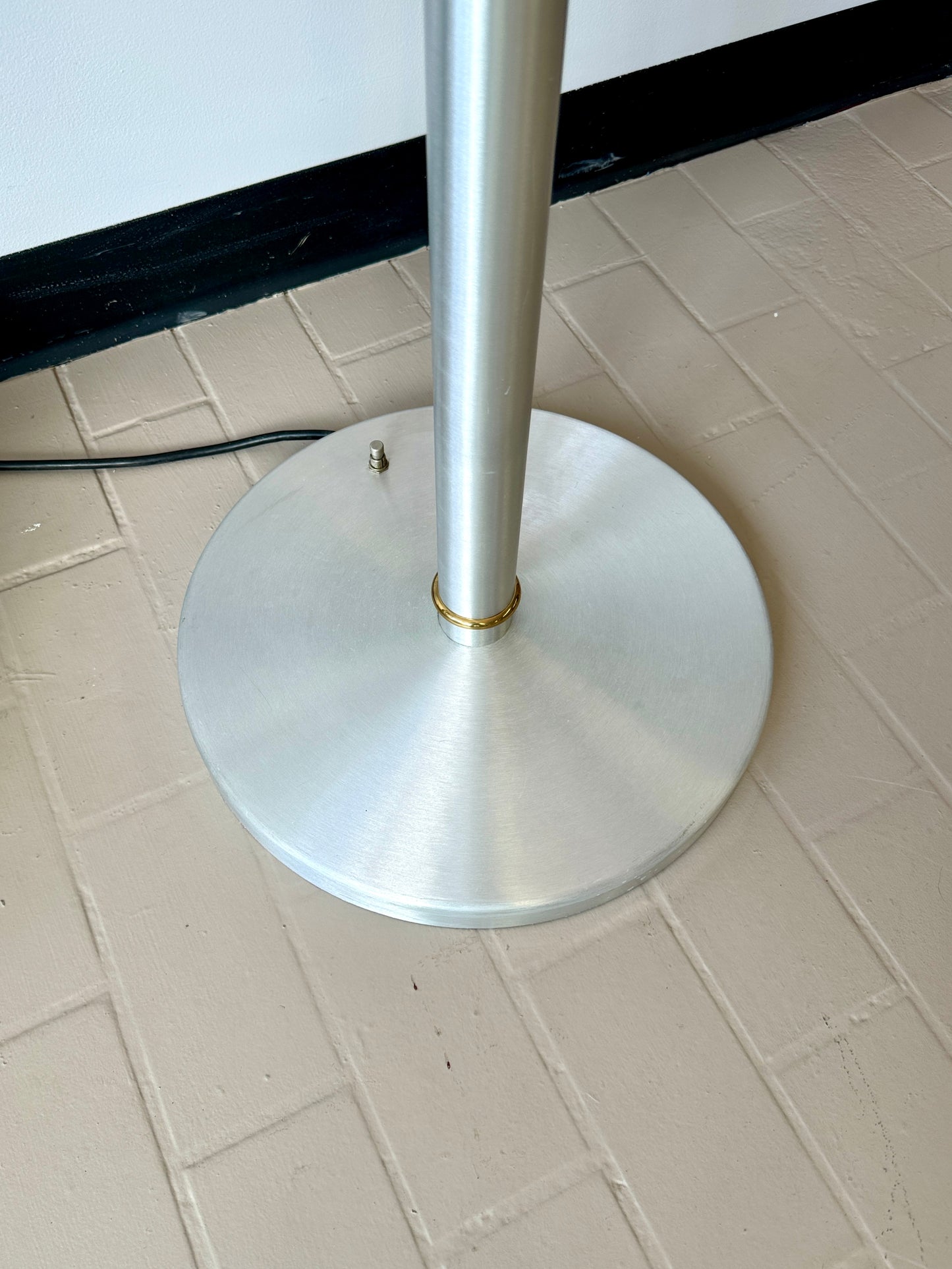 Vintage Postmodern Brushed Aluminum and Brass Torchiere Floor Lamp