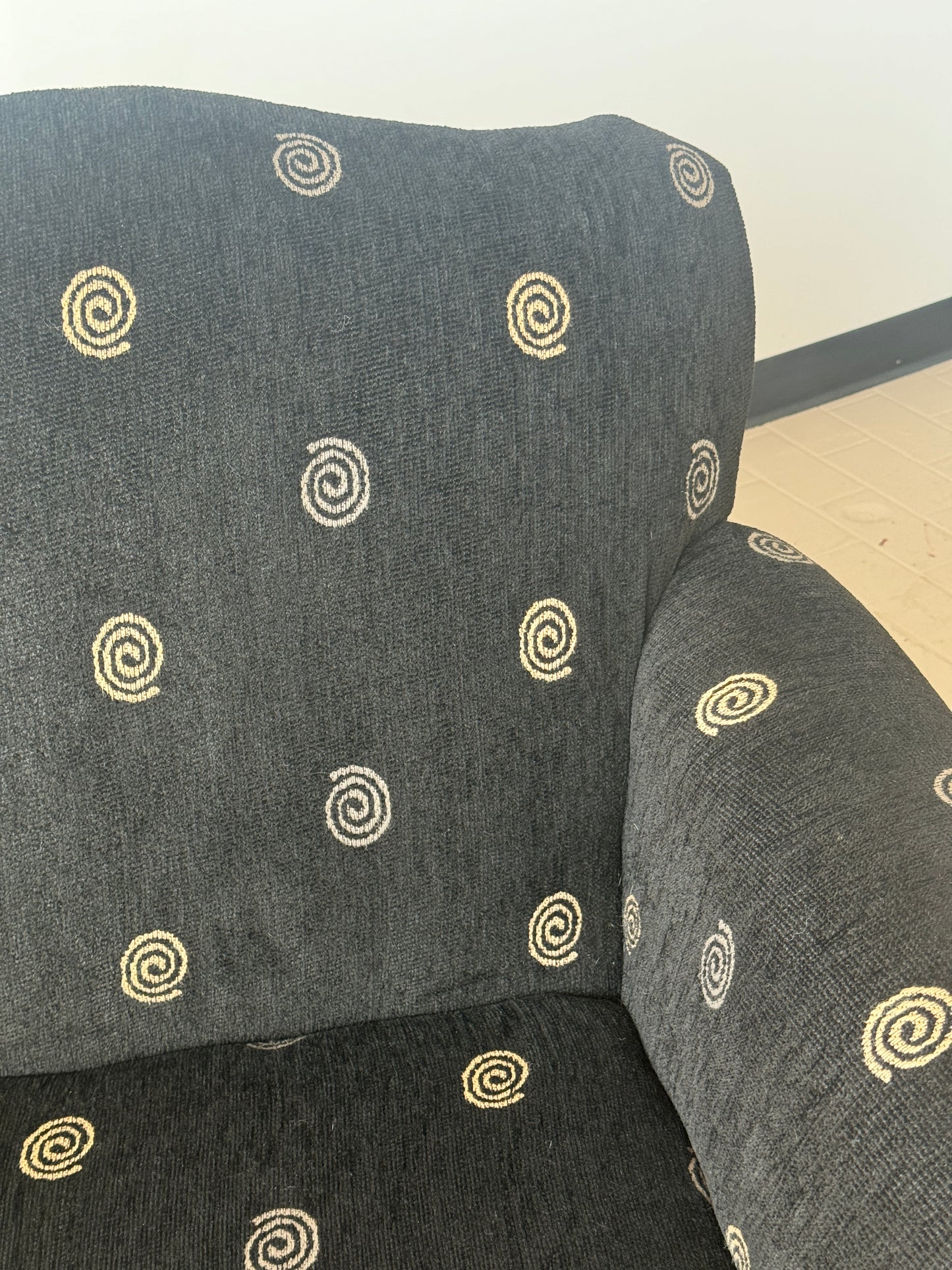 Postmodern Spiral Motif Upholstered Club Chair in the style of Donghia Luciano