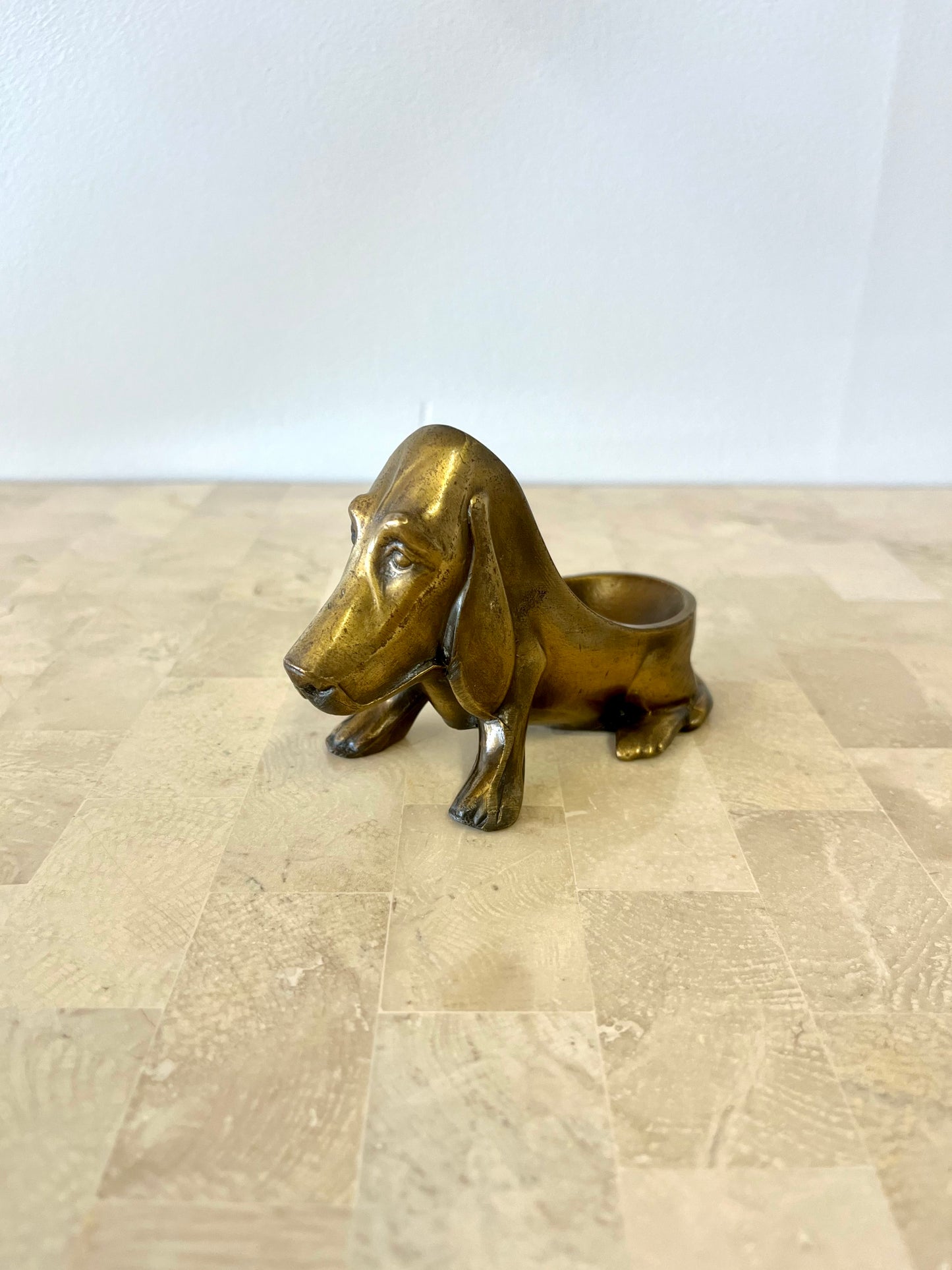 Vintage 1930s Brass Basset Hound Cigar Holder / Trinket Dish