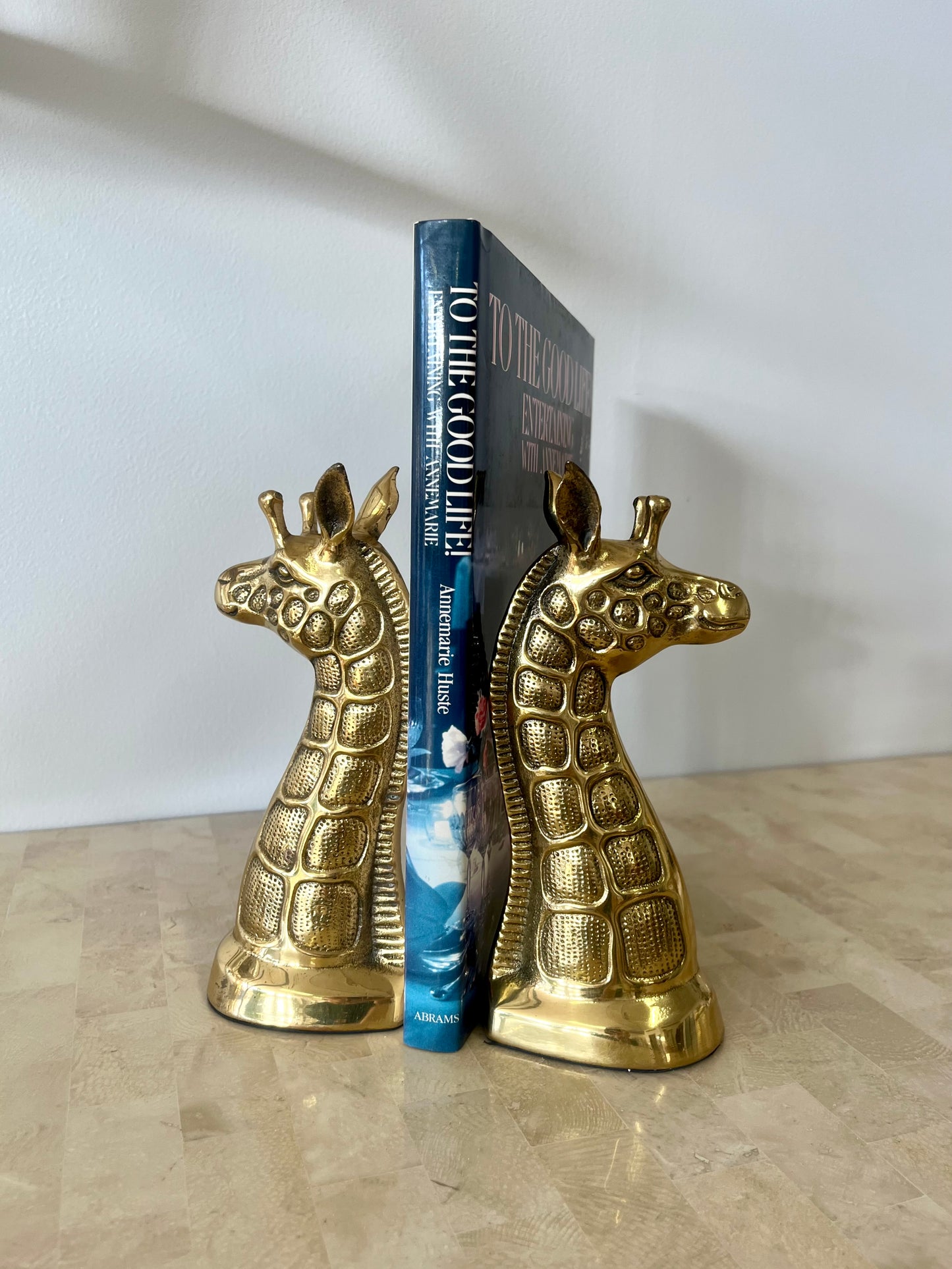 Vintage Brass Giraffe Bookends