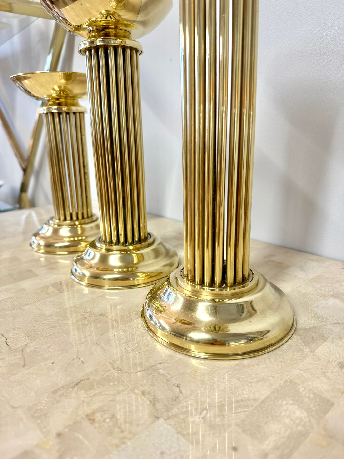 Vintage Brass Pedestal Pillar Candle Holder Trio