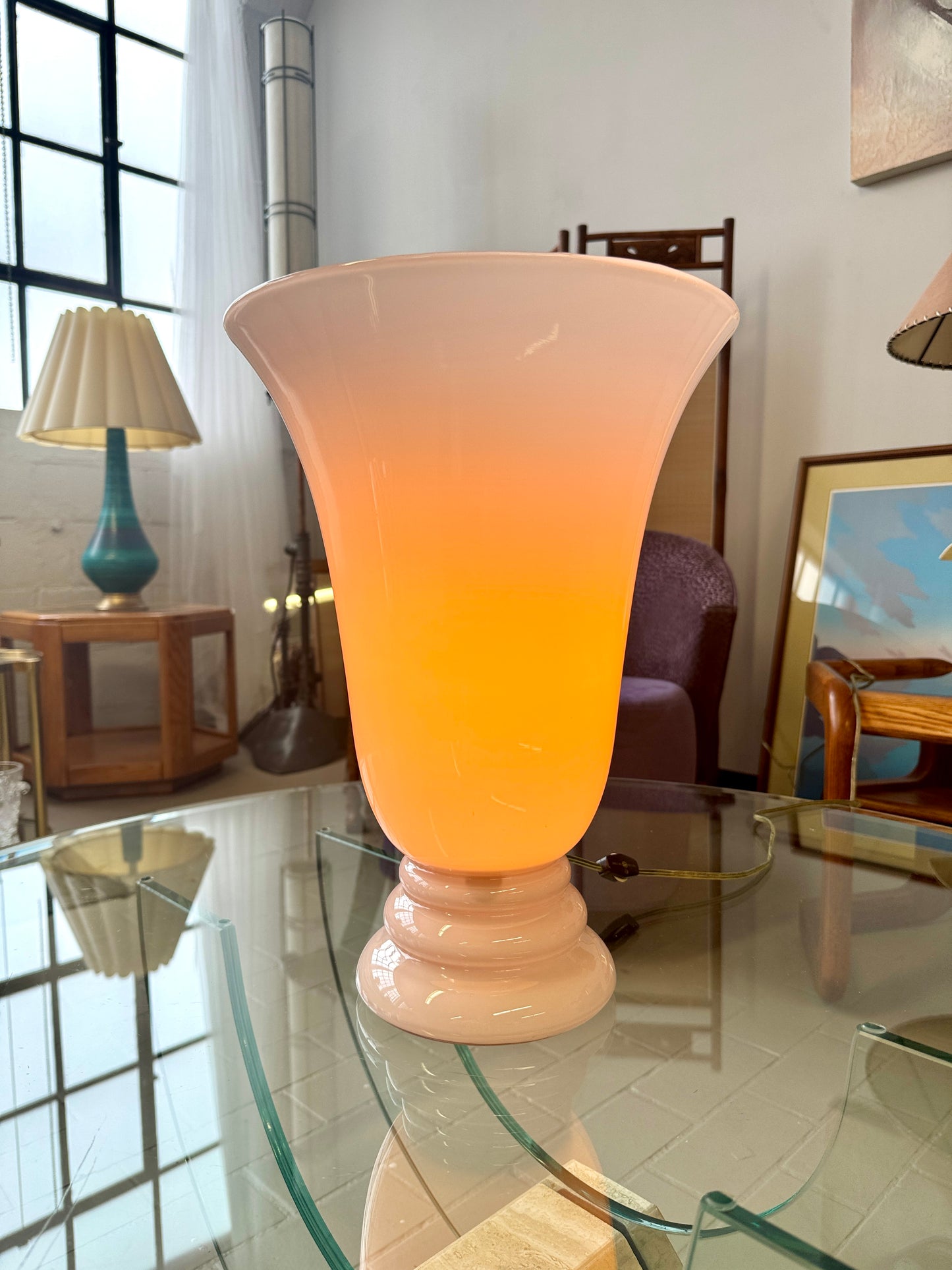 Vintage CVV Vianne French Pink Cased Glass Lamp