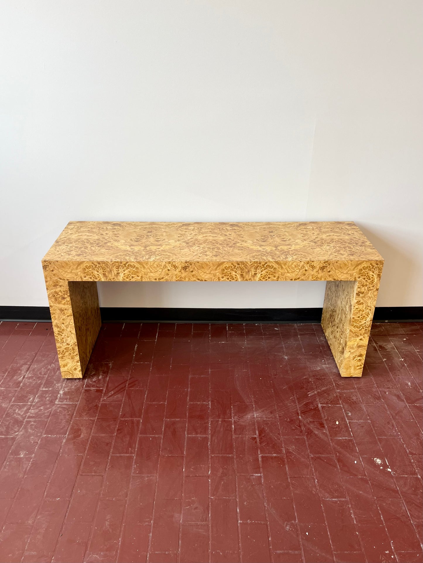 Vintage Parsons Style Burl Laminate Console Table