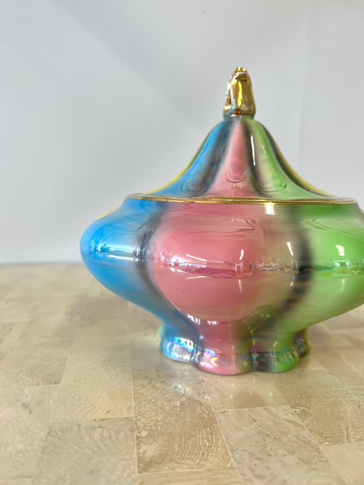 Vintage Italian Rainbow Iridescent Porcelain Candy Dish