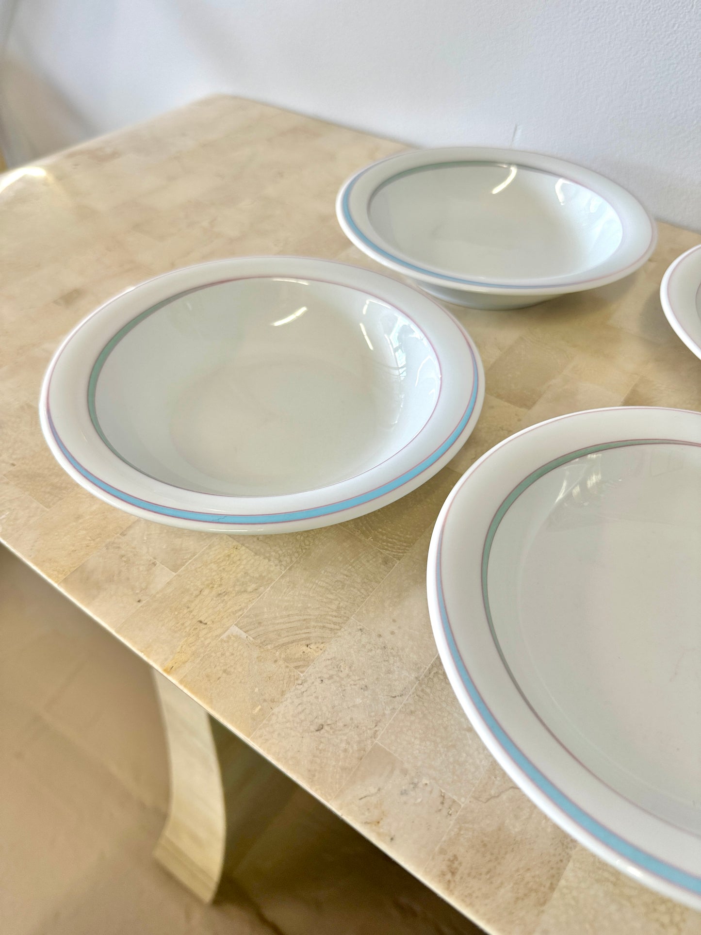 Vintage 1980s Pastel Rimmed Porcelain Arzberg “Orion” Tableware Set