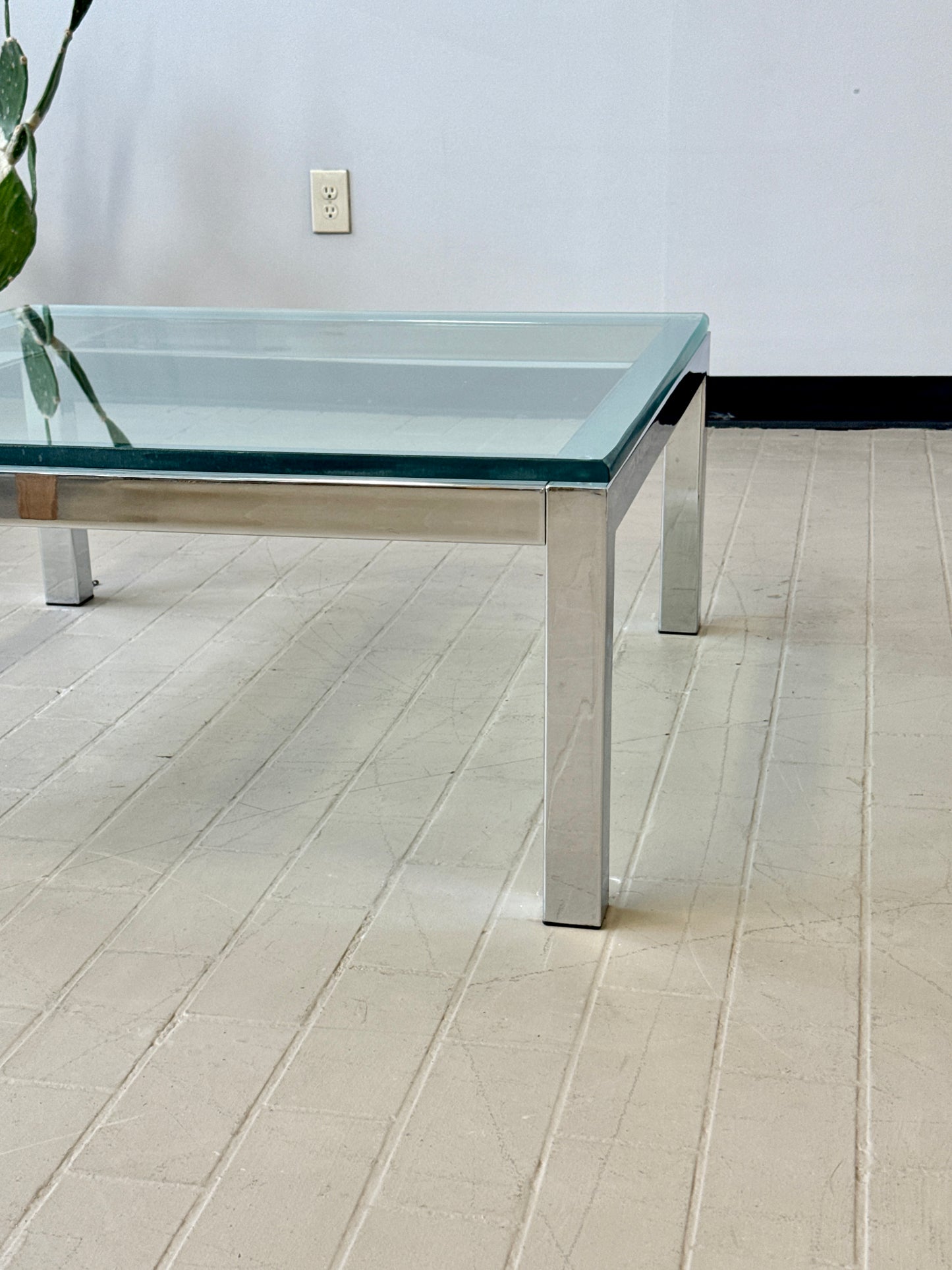 Milo Baughman Style Mid Century Chrome and Glass Coffee Table