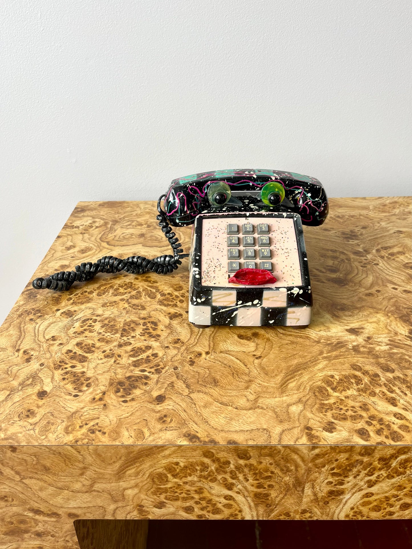 Vintage 1990 Original Signed Hollis Fingold Painted Telephone “Phoneys” Sculpture