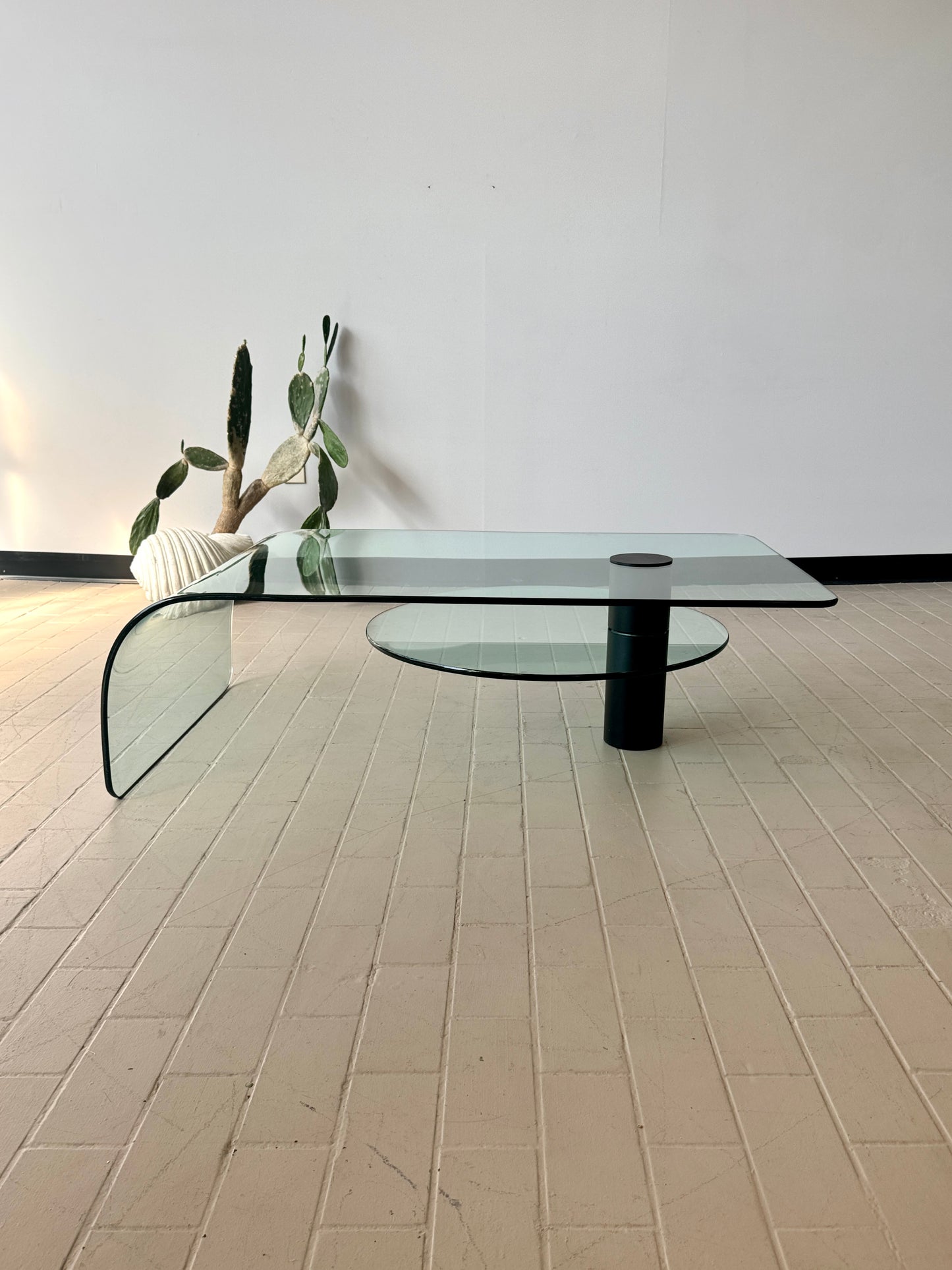 Postmodern Two-tiered Glass Waterfall Coffee Table
