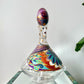 Vintage Y2K Signed Handpainted Wine Decanter with Painted Wood Egg Stopper