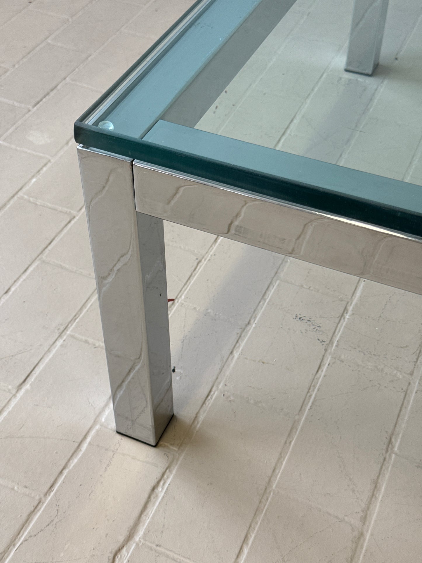 Milo Baughman Style Mid Century Chrome and Glass Coffee Table