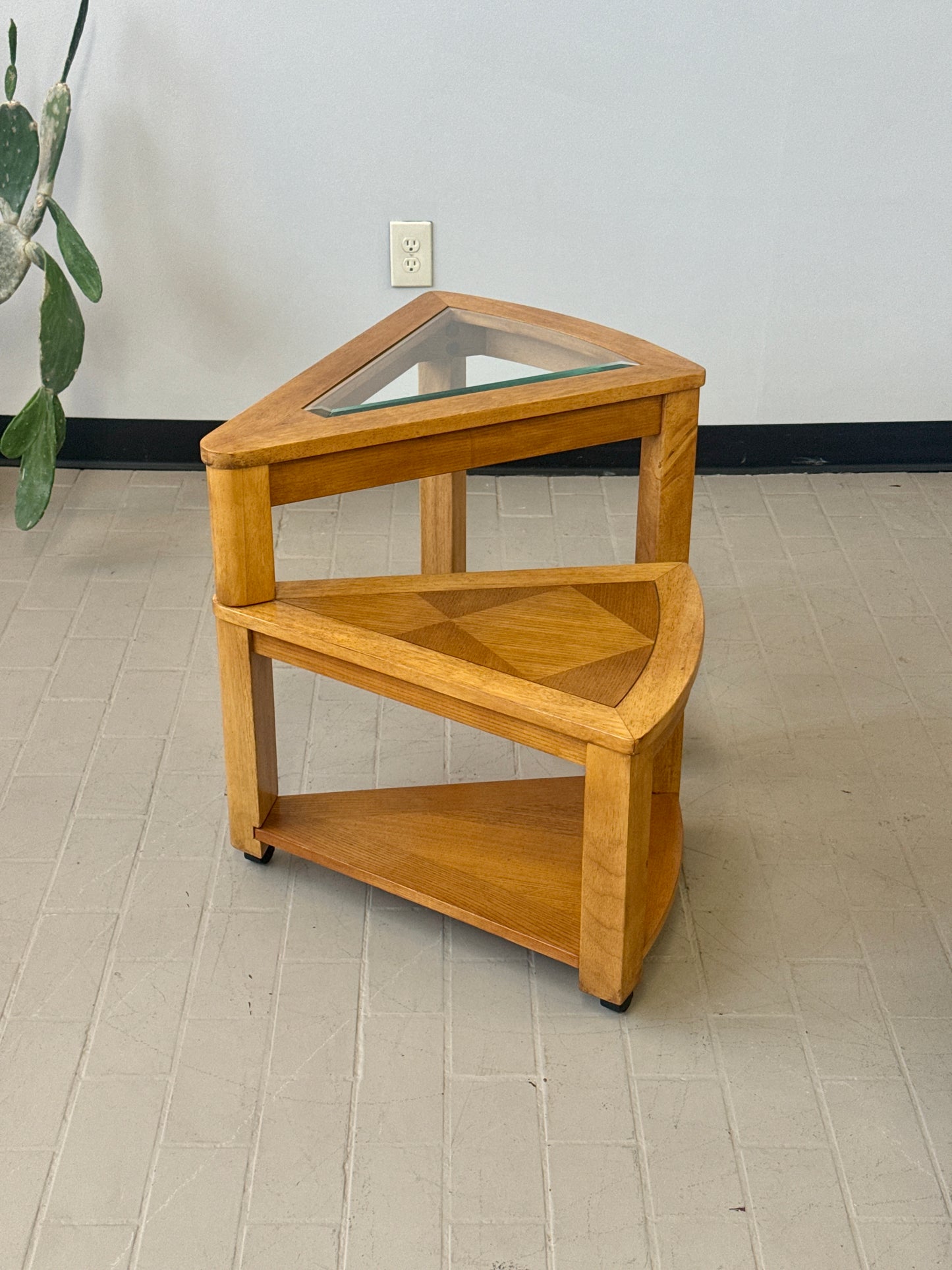 Vintage Triangular Tri-Level Swiveling End Tables
