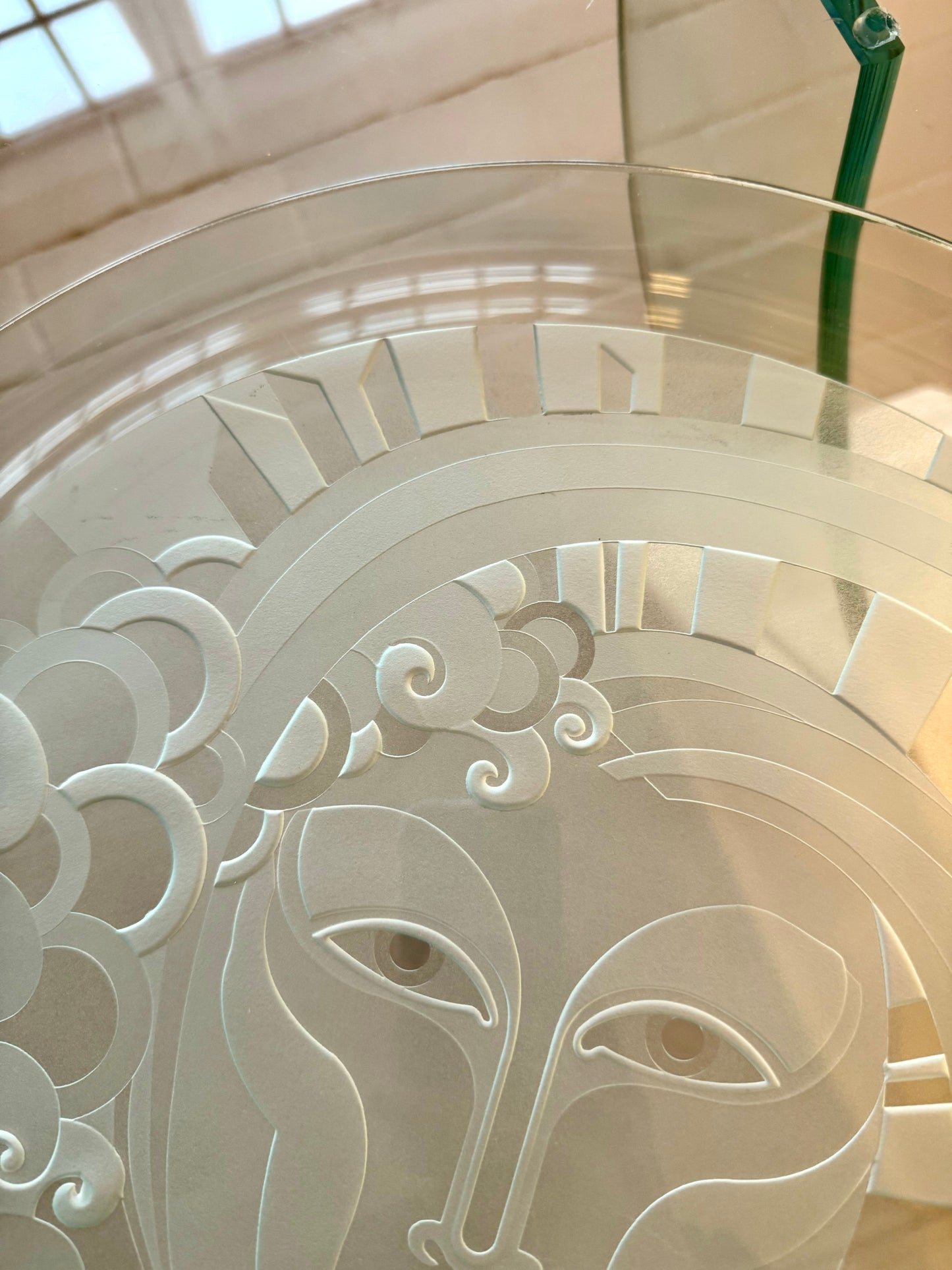 Vintage Signed Perry Coyle Etched Art Glass Serving Platter