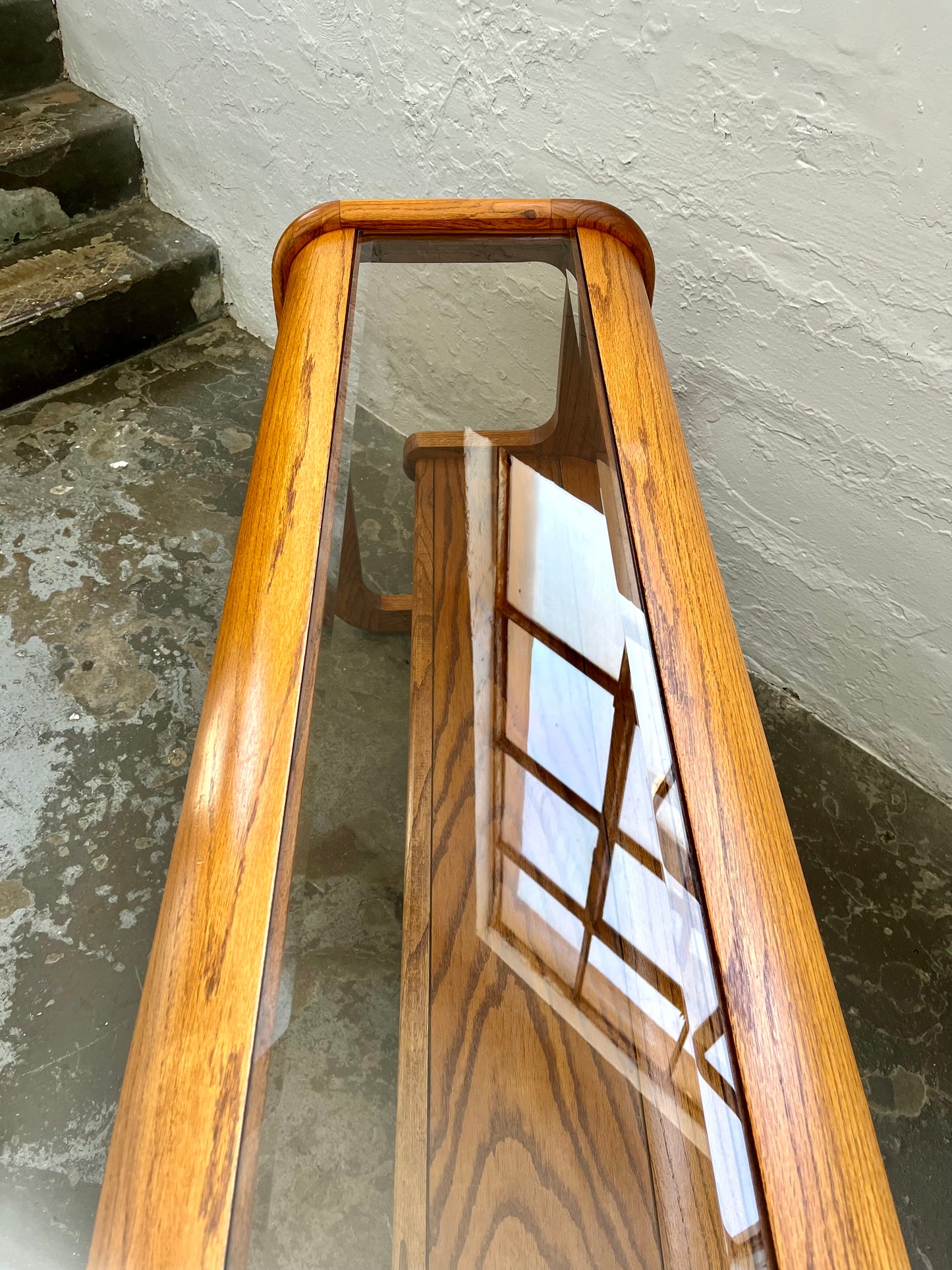 Postmodern Lou Hodges Style Oak and Smoked Glass Console Table
