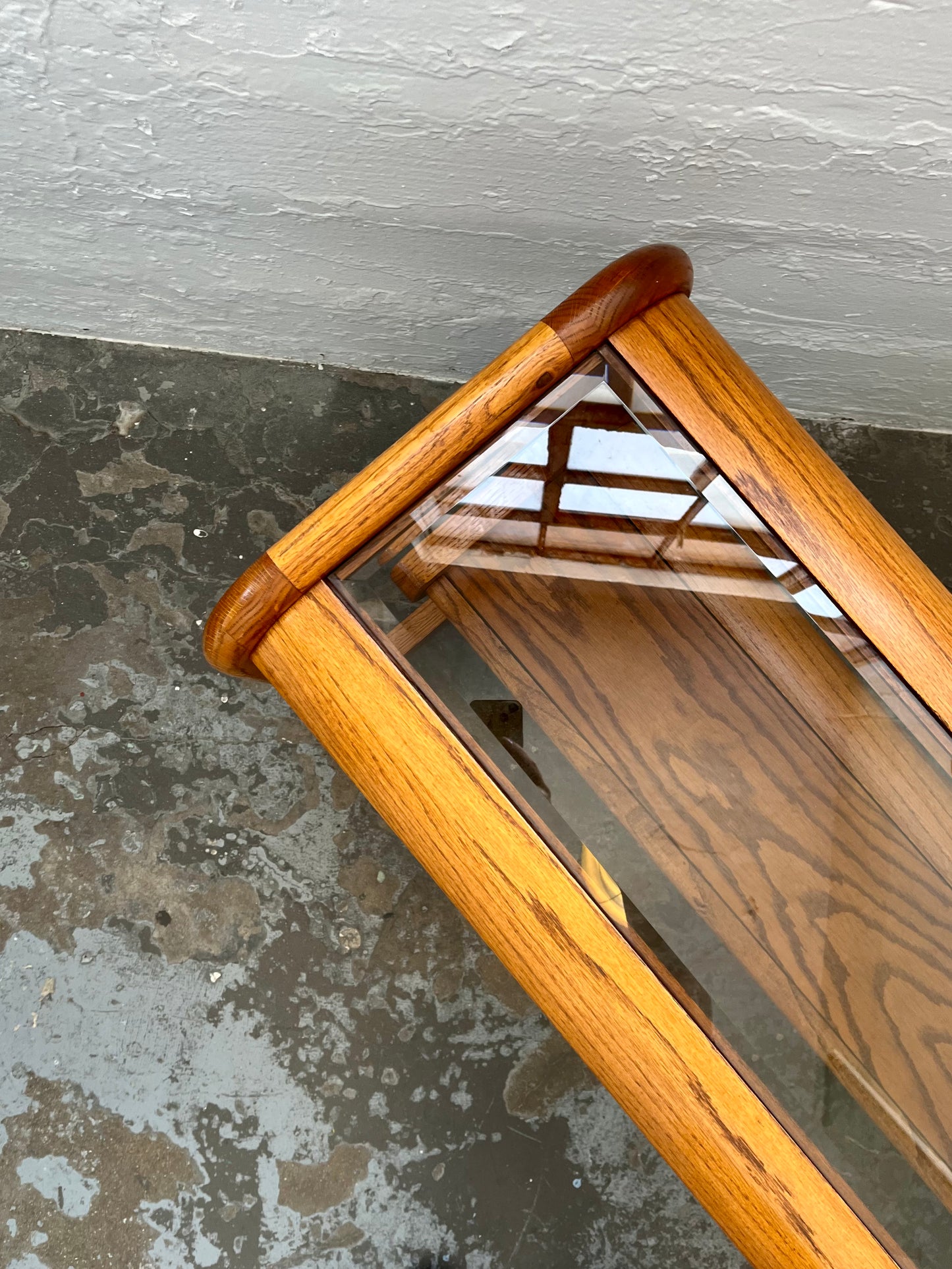 Postmodern Lou Hodges Style Oak and Smoked Glass Console Table