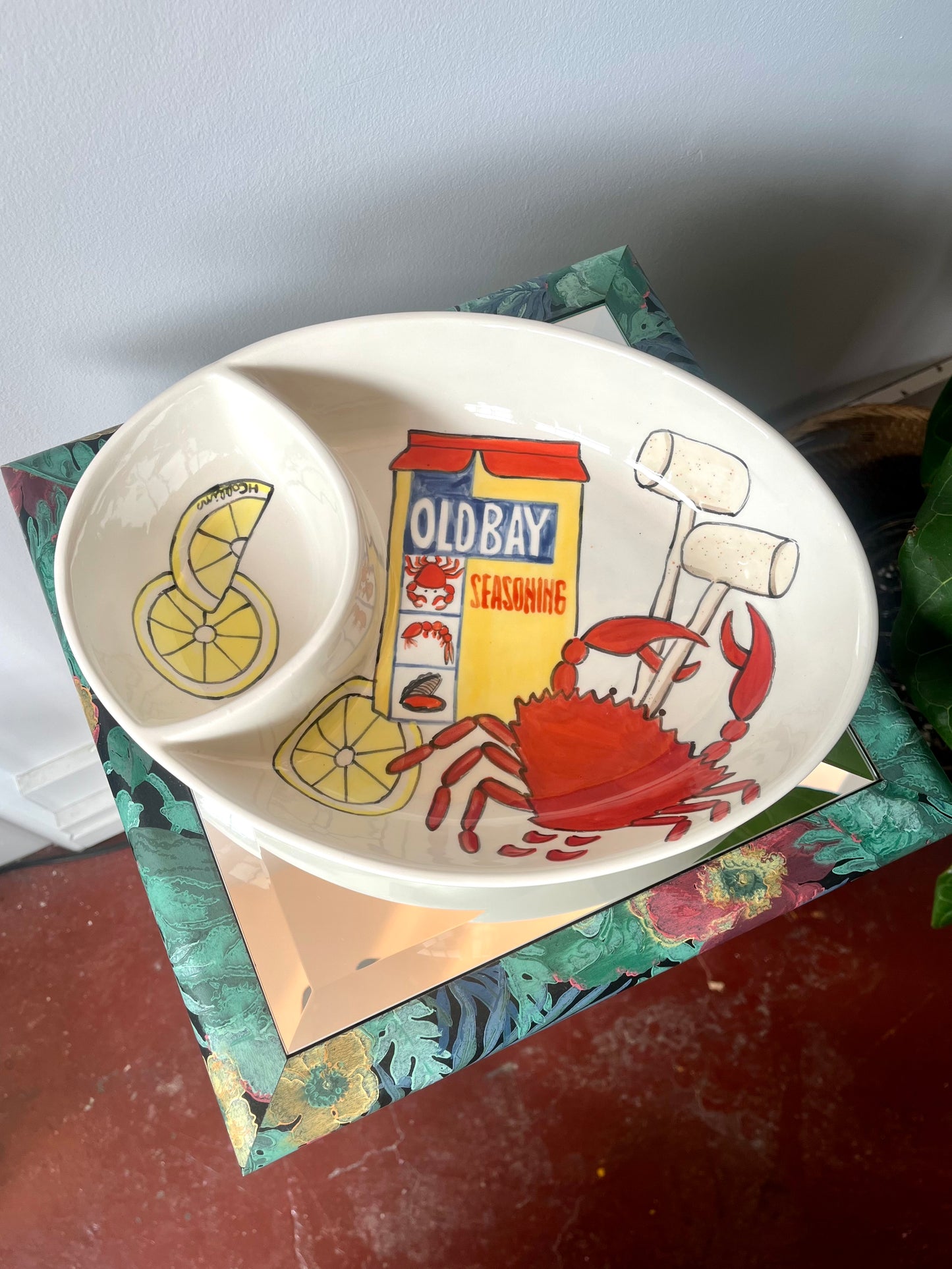 Vintage Ceramic Old Bay and Crab Segmented Serving Platter