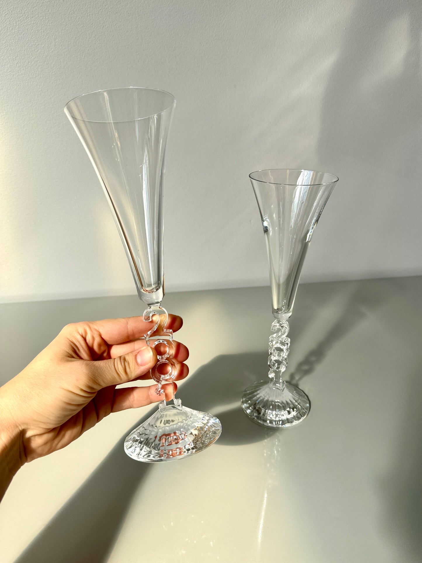 Vintage Pair Cristal D'arques-Durand Crystal Fluted 2001 Champagne Glasses